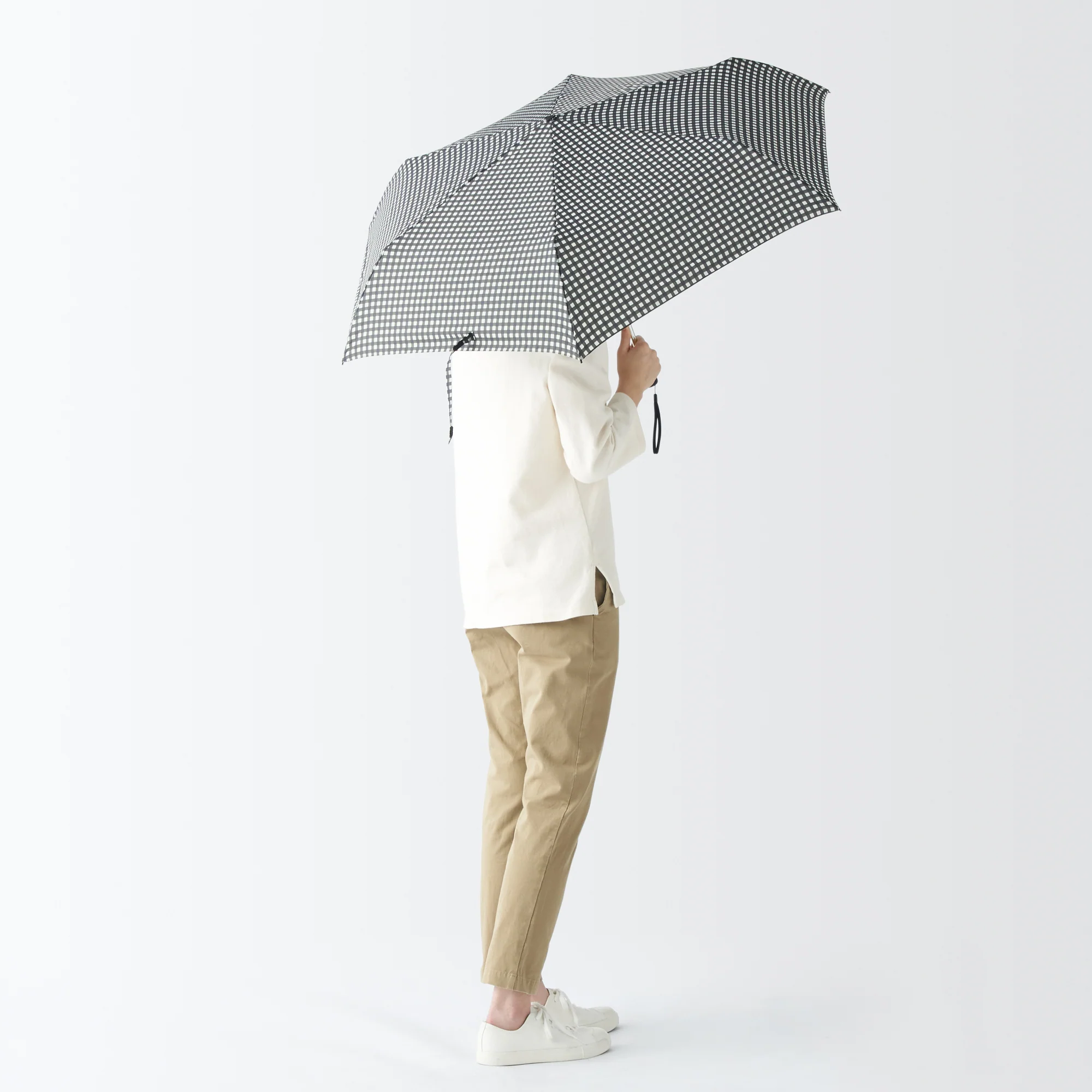 All-Weather Foldable Umbrella Black Check - Image 3