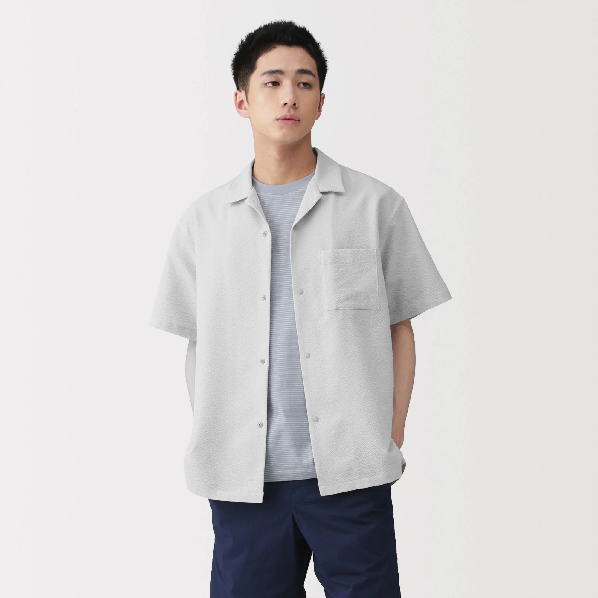 Breathable Seersucker Open Collar Shirt