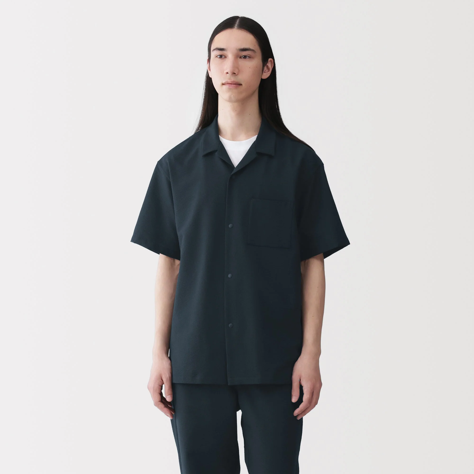 Breathable Seersucker Open Collar Shirt - Image 27