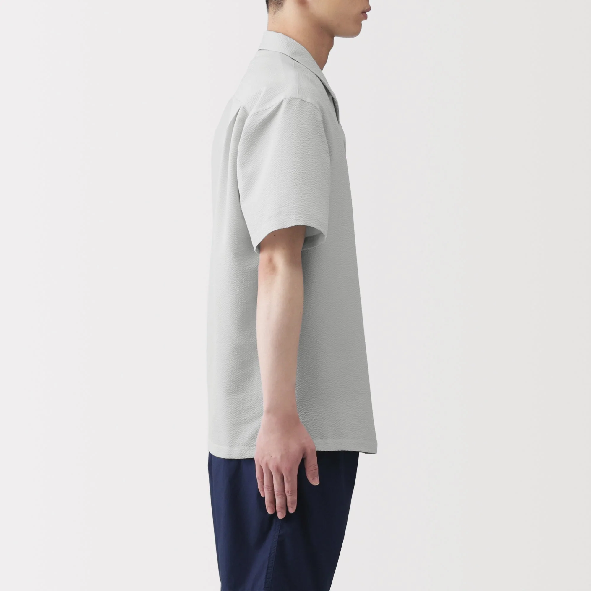 Breathable Seersucker Open Collar Shirt - Image 29