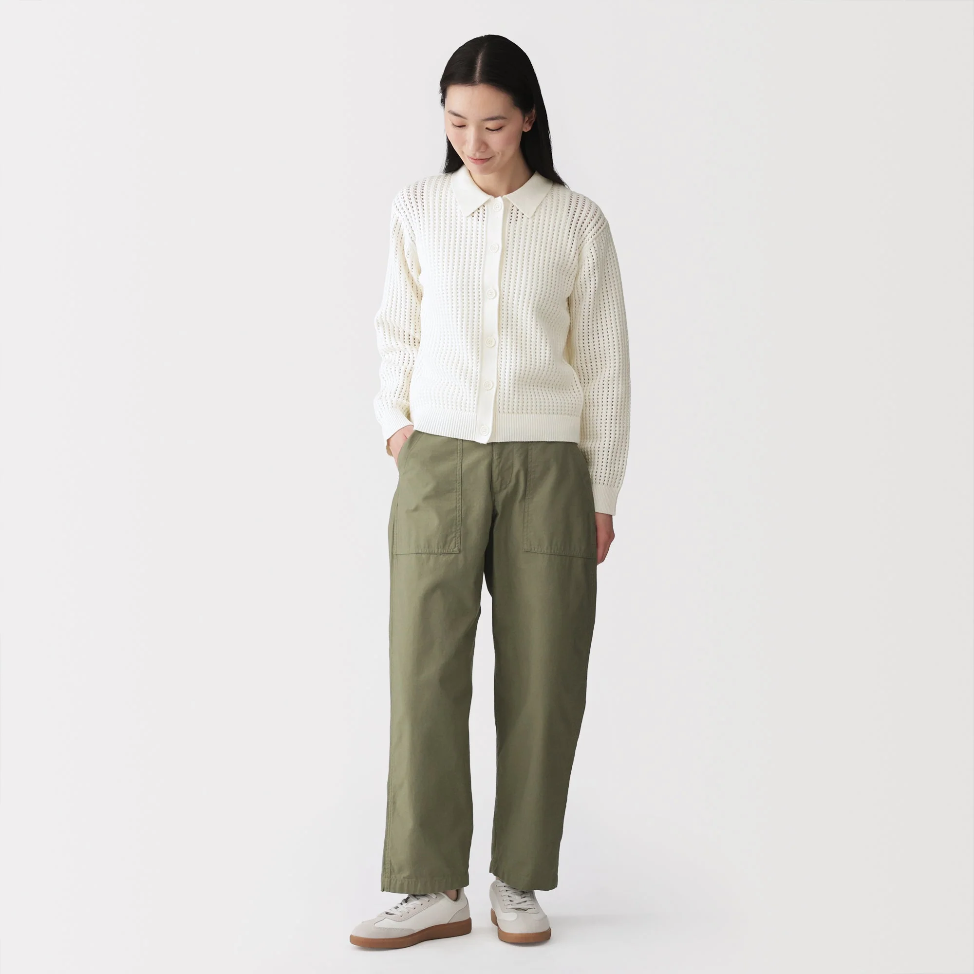 Cotton Blend Mesh Polo Cardigan - Image 12