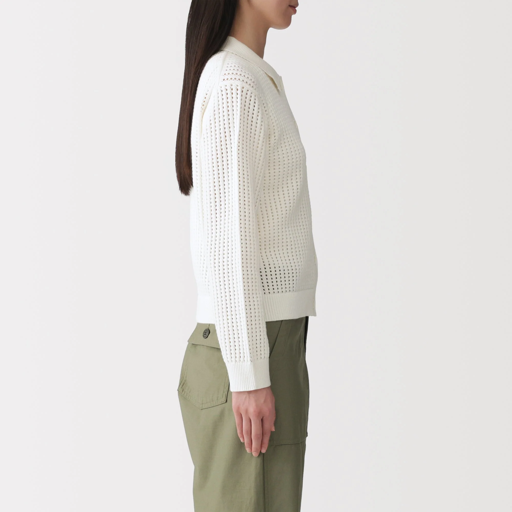 Cotton Blend Mesh Polo Cardigan - Image 13