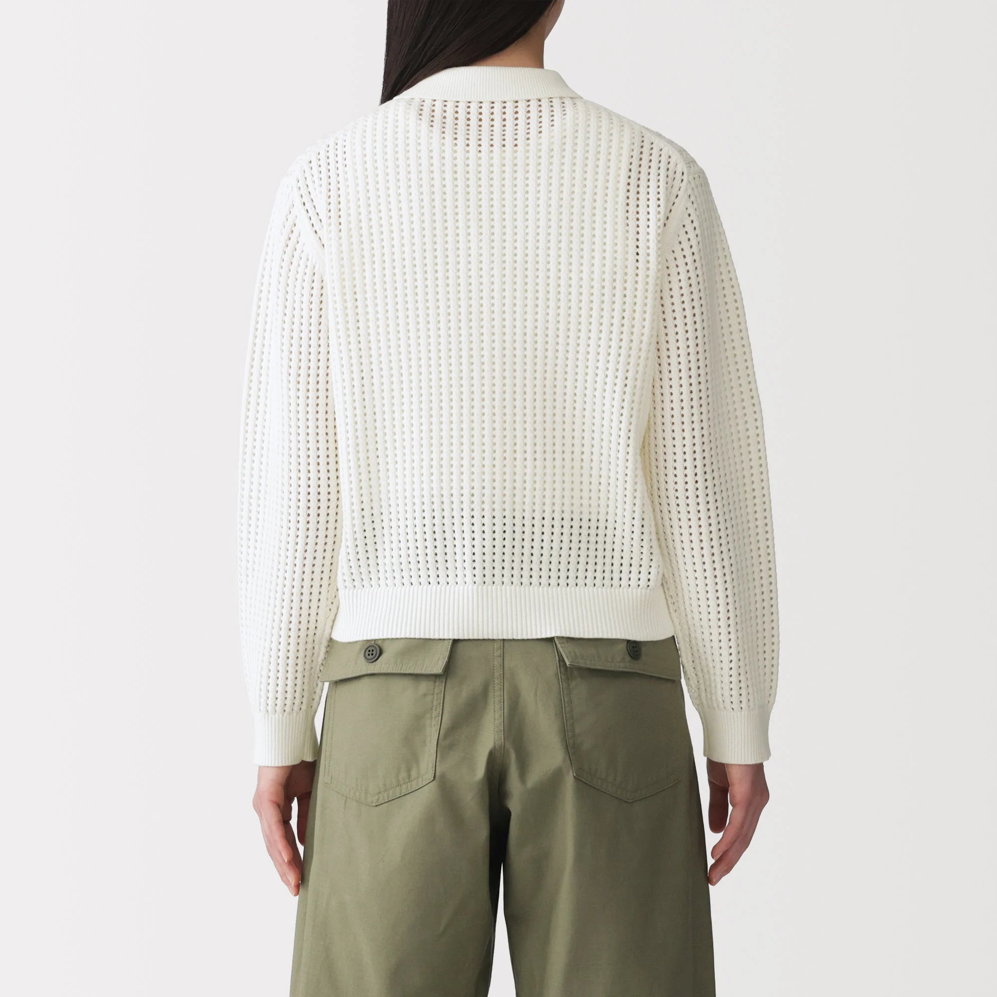 Cotton Blend Mesh Polo Cardigan - Image 6