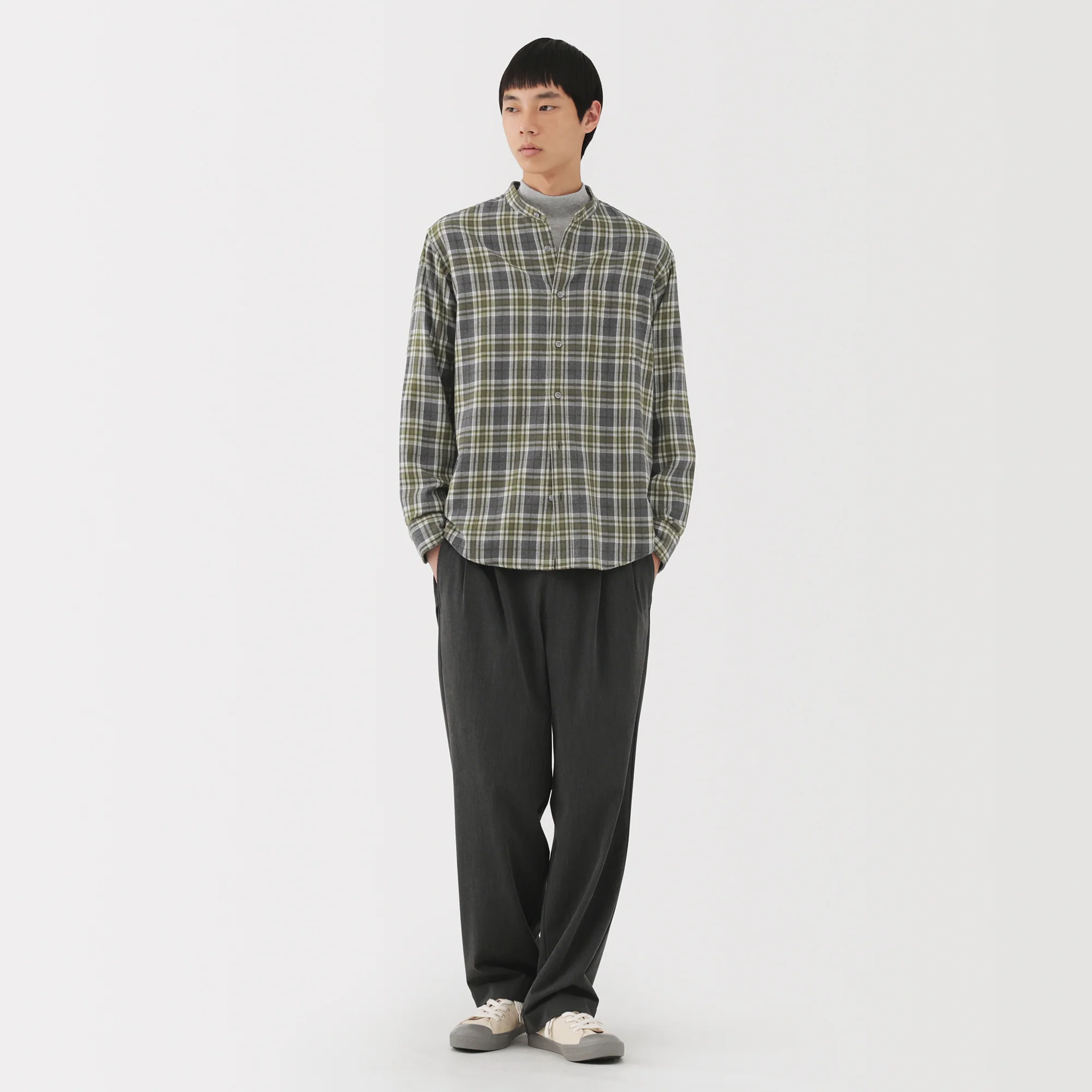 Flannel Stand Collar Shirt - Image 31