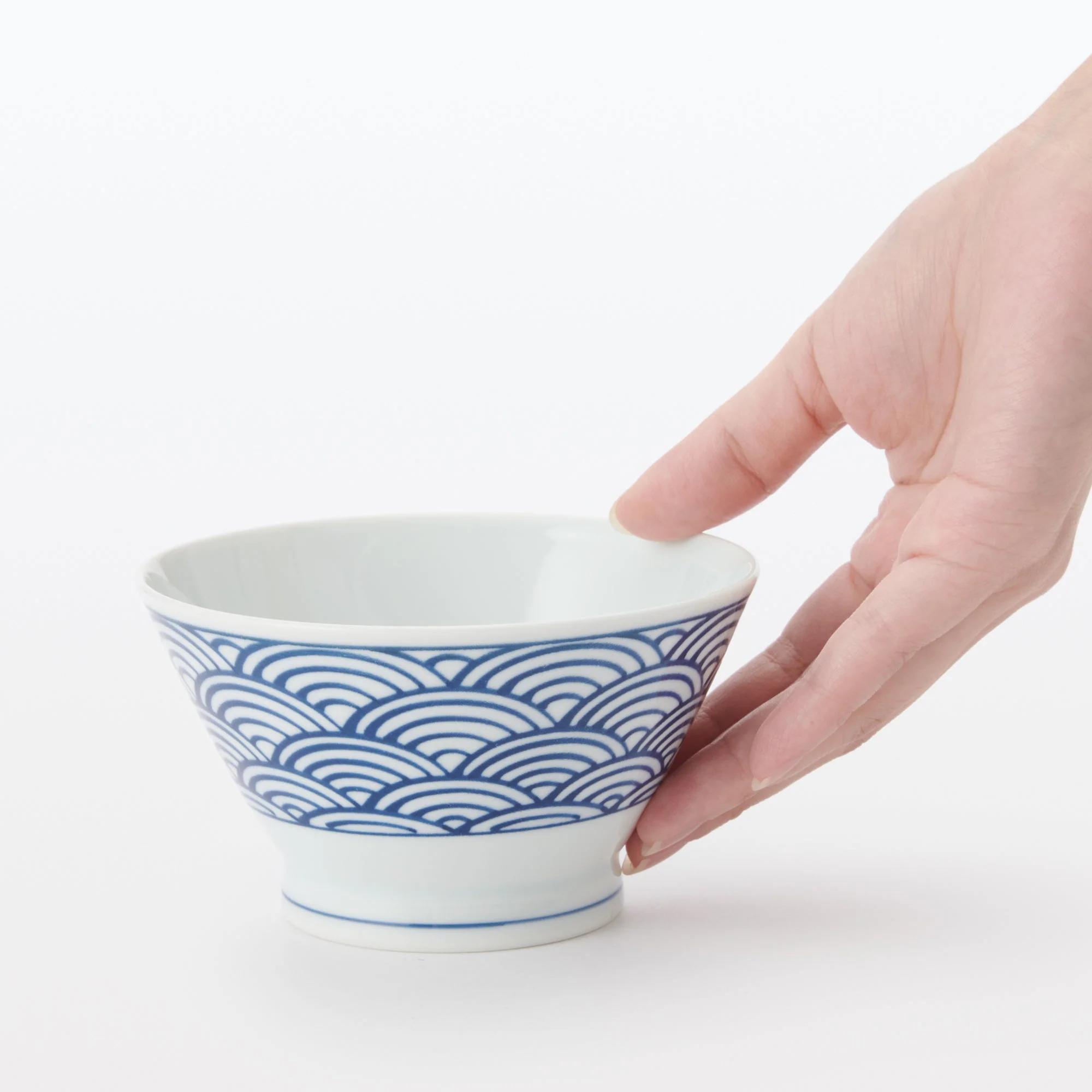 Hasami Ware Rice Bowl - Small - Large Wave Pattern - Image 2