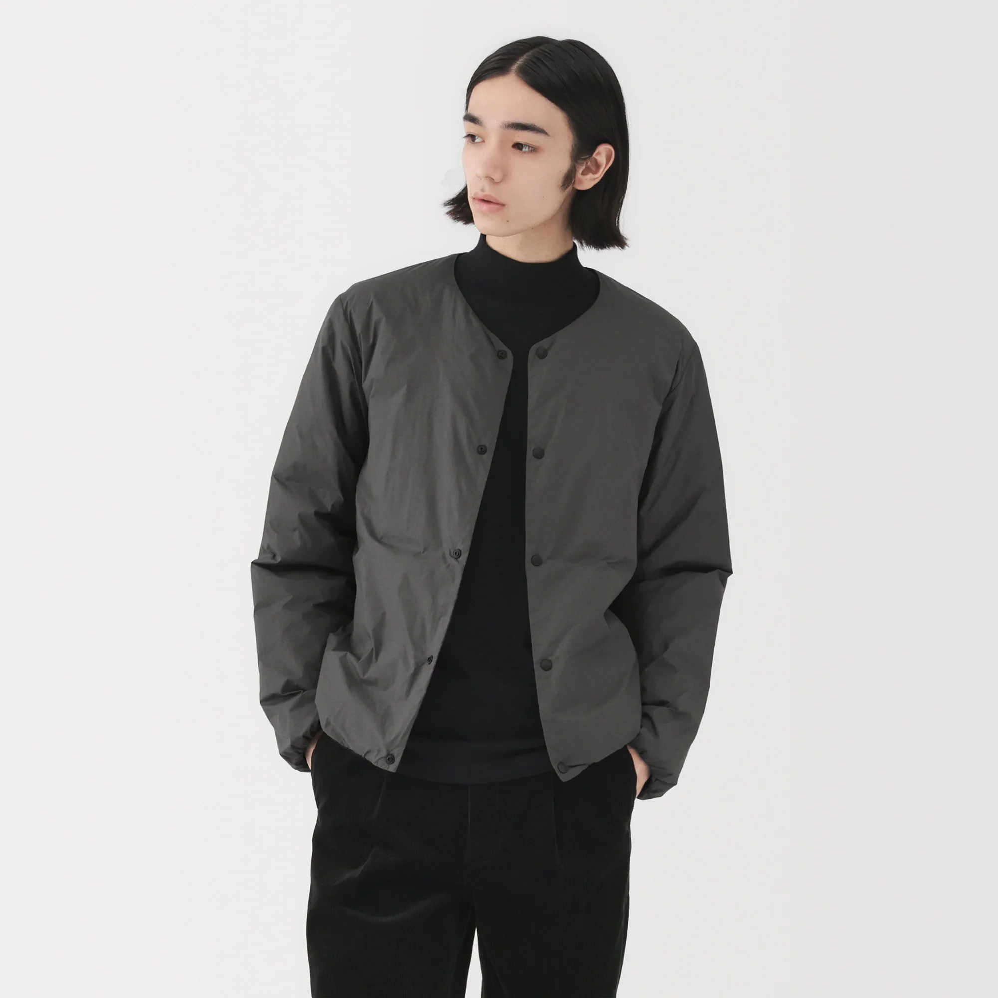 Lightweight Down Collarless Jacket - Image 3