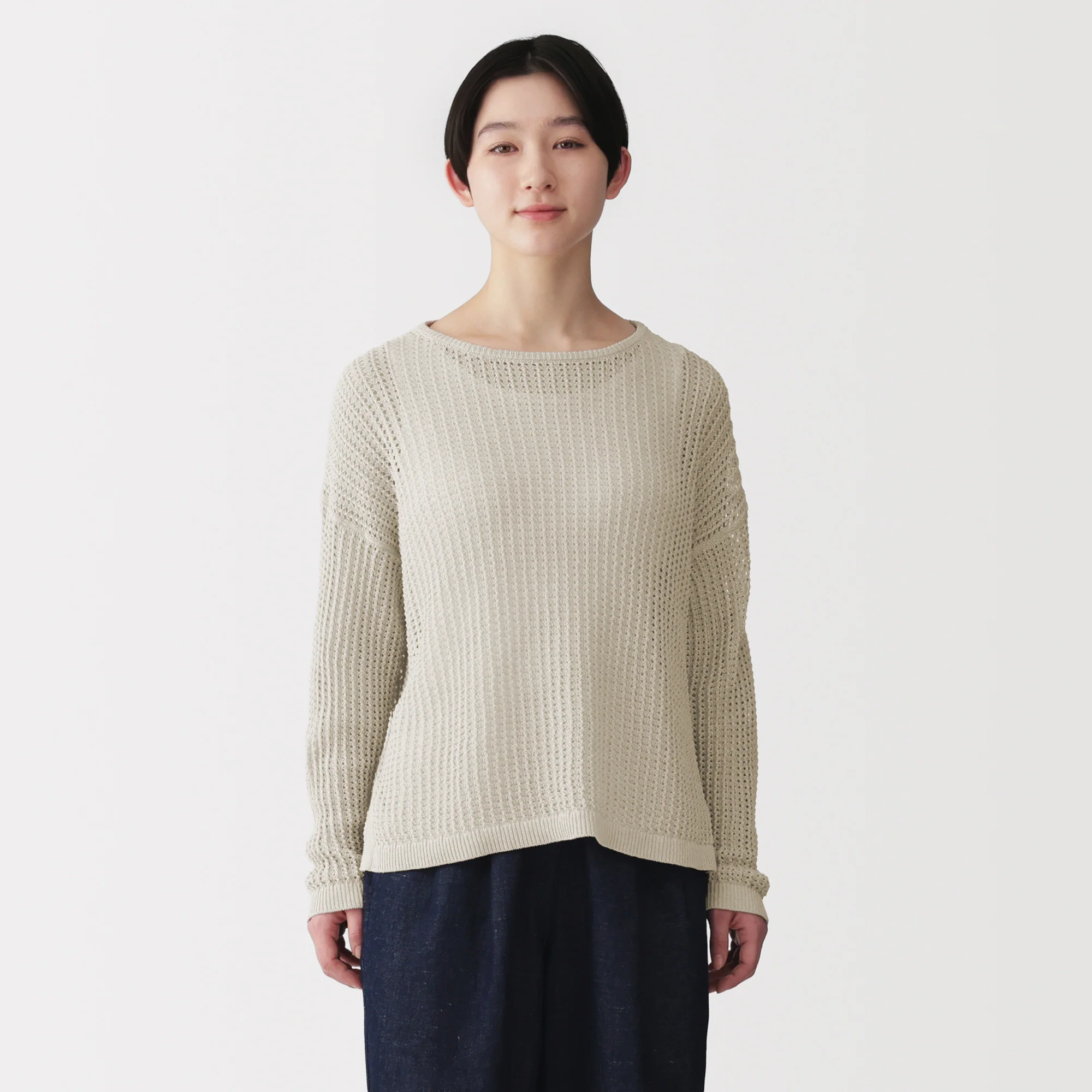 Linen Blend Mesh Wide Sweater - Image 21