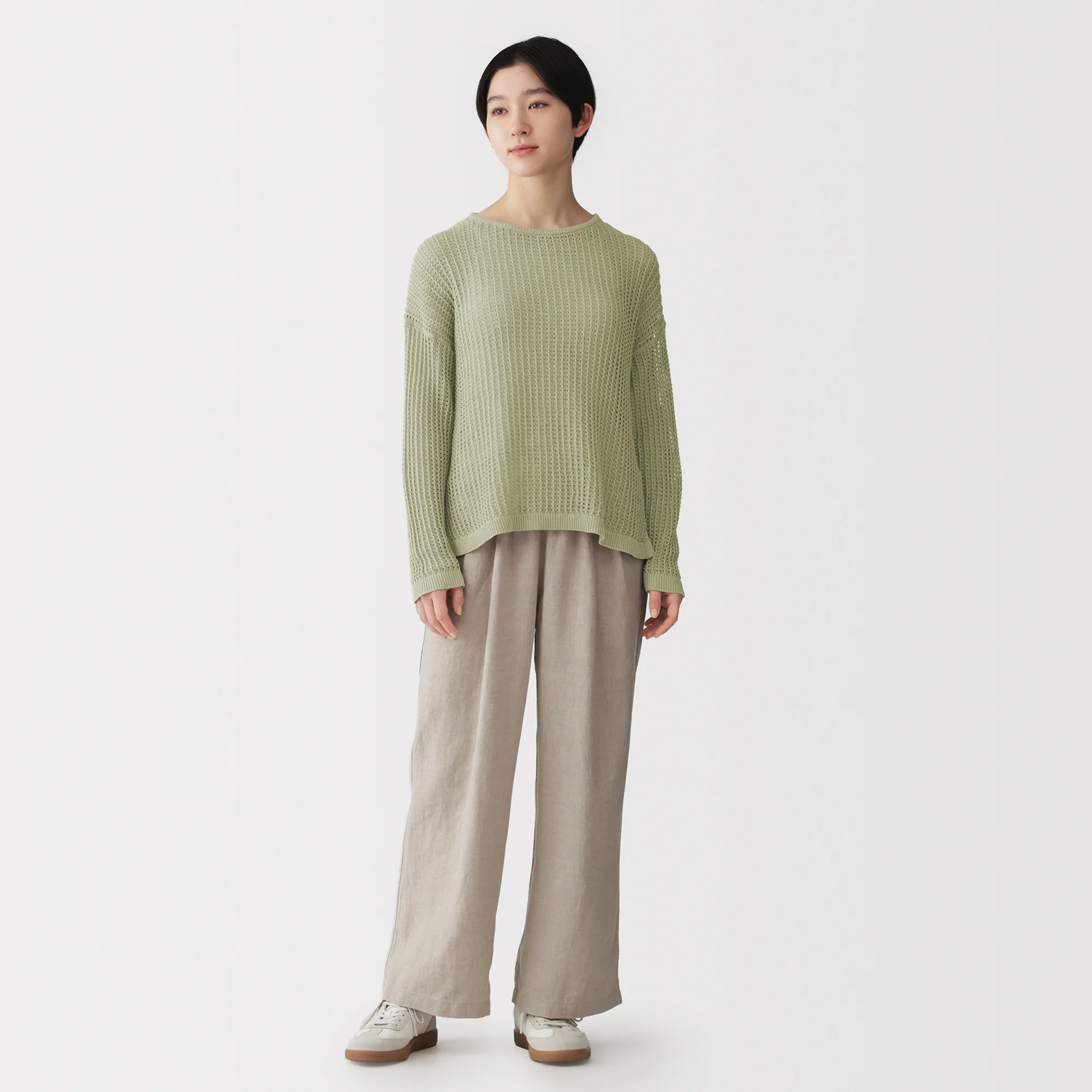 Linen Blend Mesh Wide Sweater - Image 4