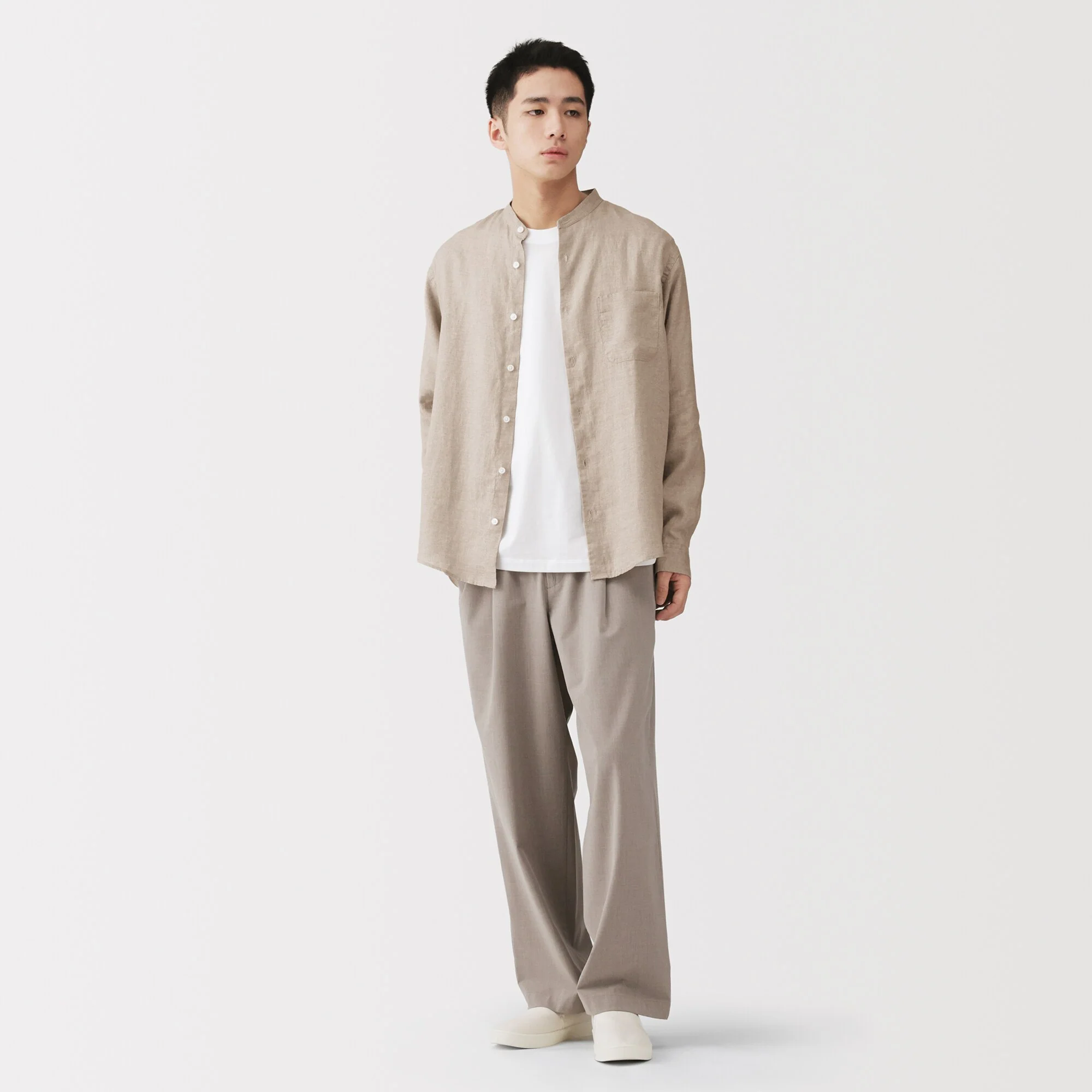 Linen Stand Collar Shirt - Image 22