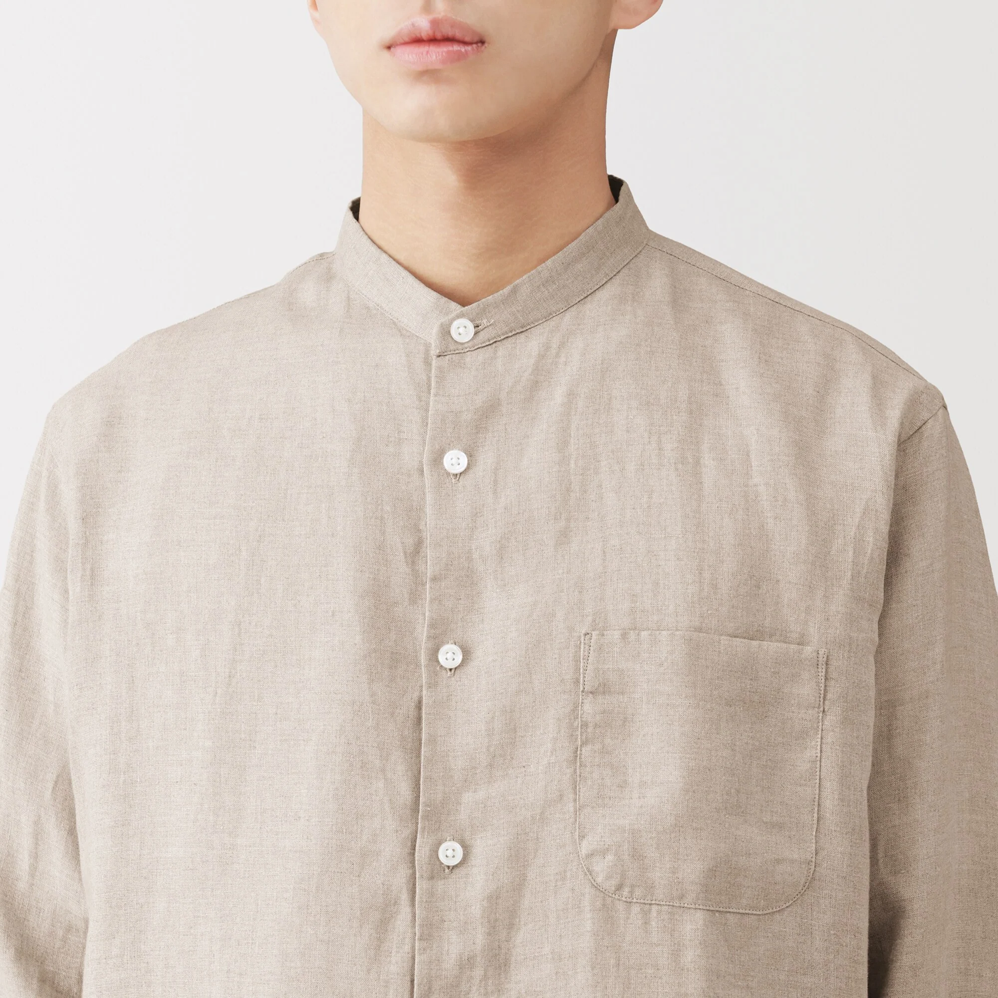 Linen Stand Collar Shirt - Image 25