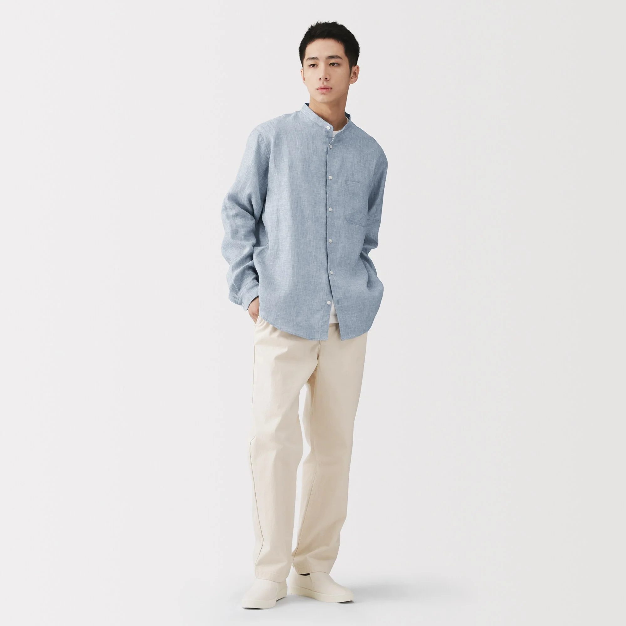 Linen Stand Collar Shirt - Image 31