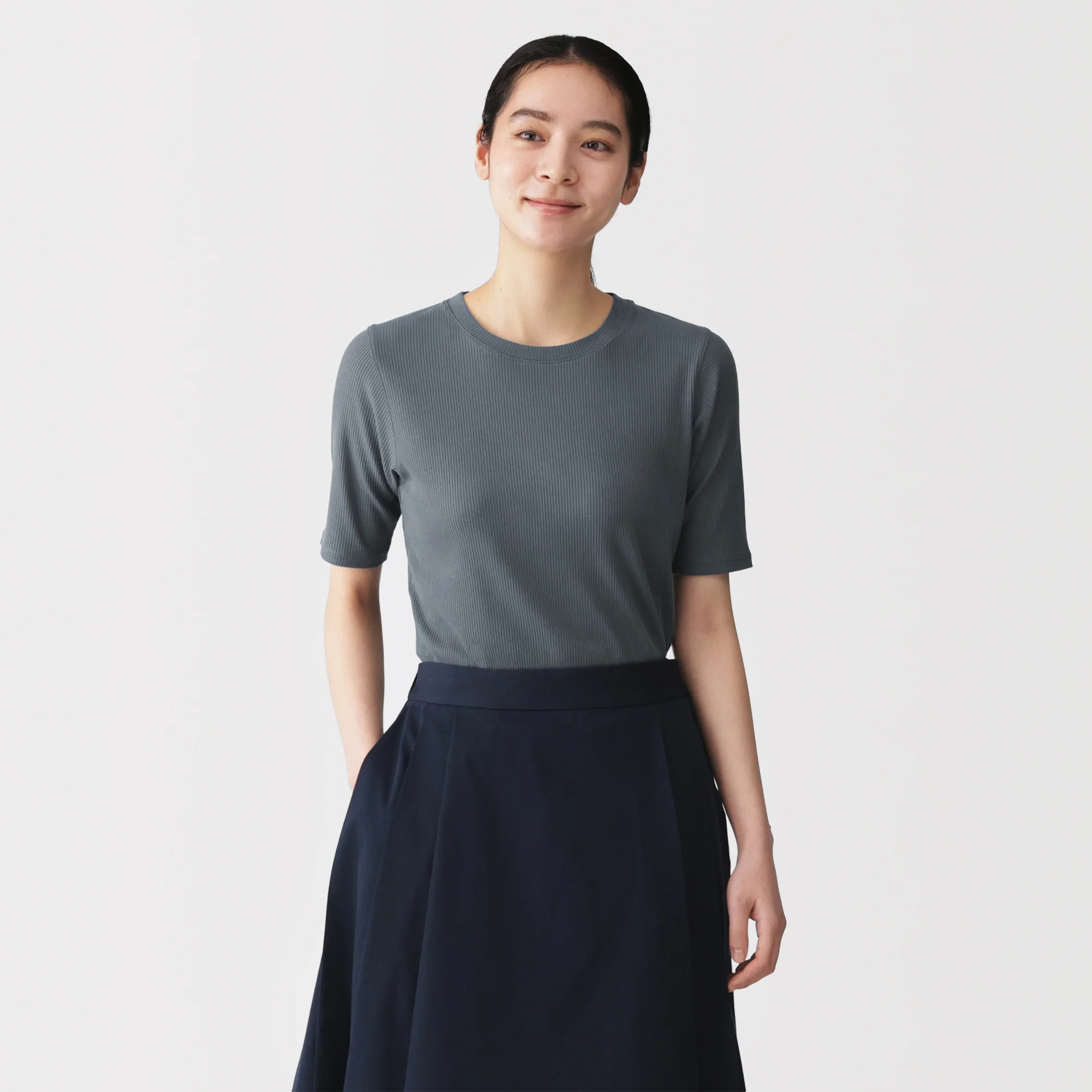 Lyocell Blend Rib Half Sleeve T-Shirt - Image 3