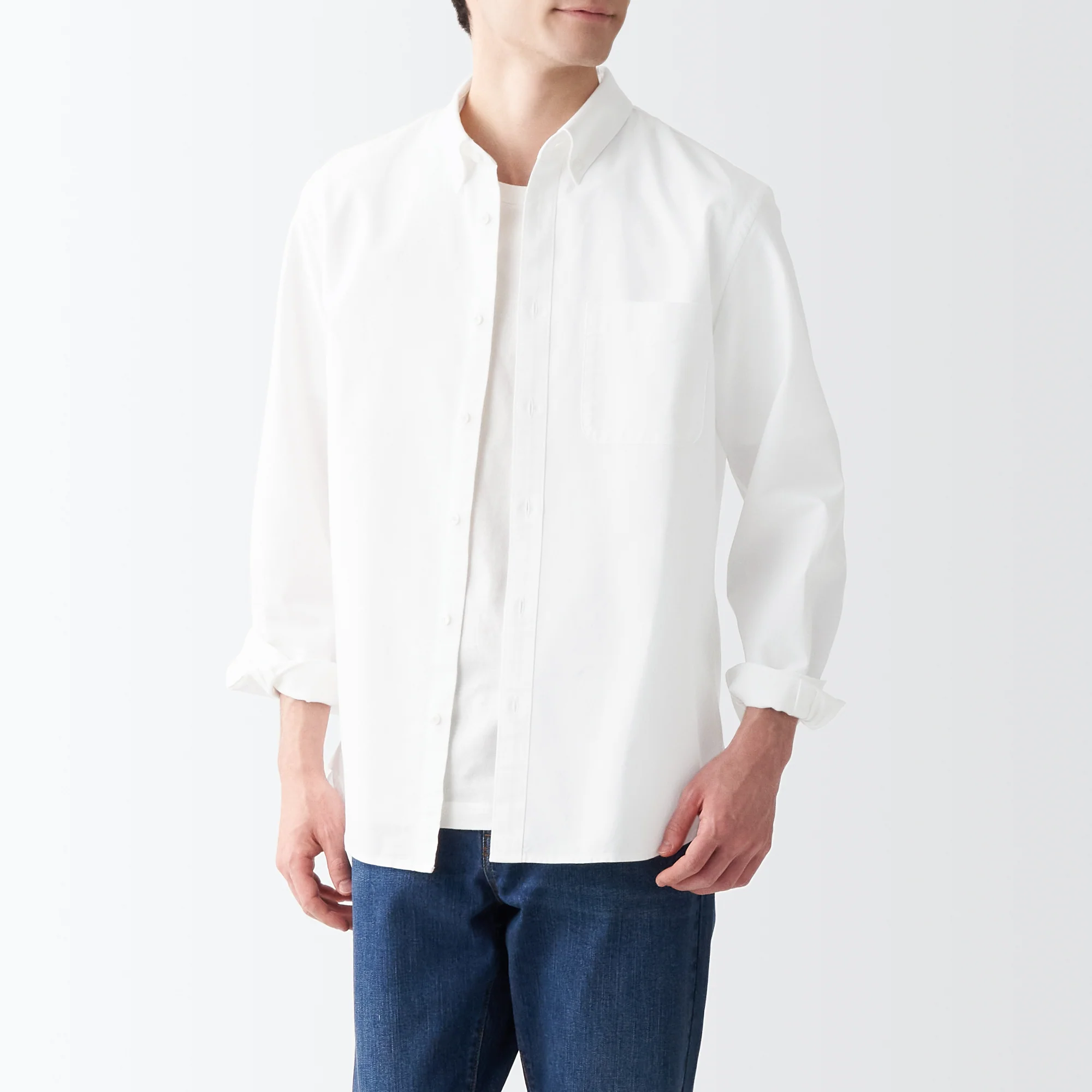 Men's Washed Oxford Collared Long Sleeve Button Down Shirt - Image 44