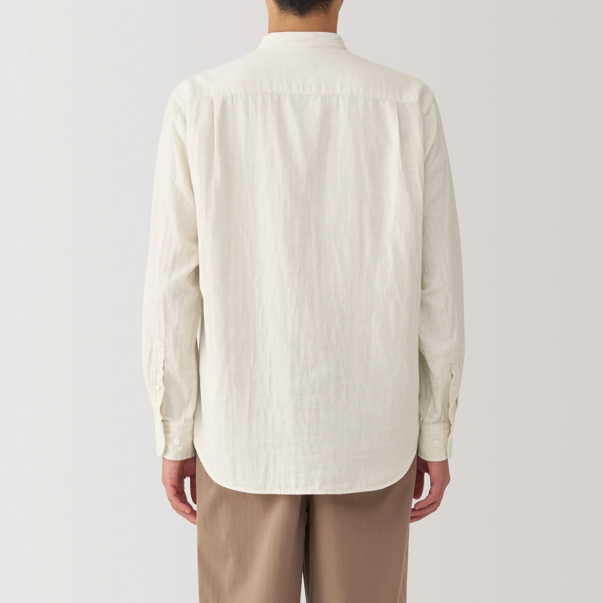 Men's Kapok Blend Double Gauze Stand Collar Long Sleeve Striped Shirt - Image 15