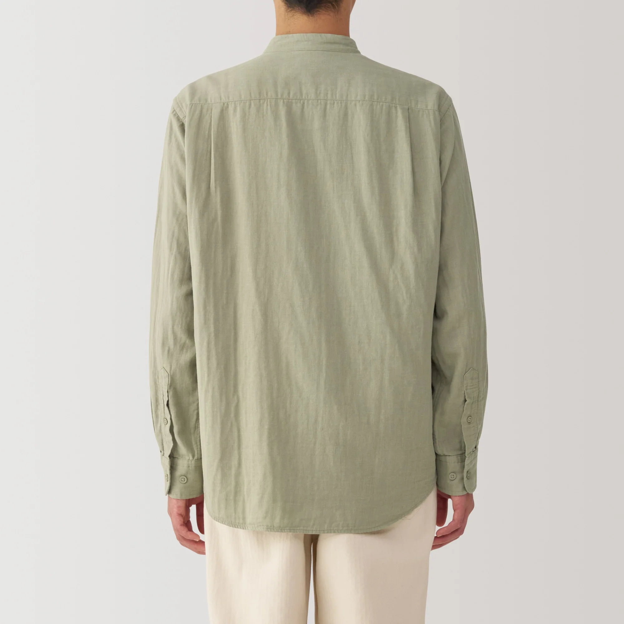 Men's Kapok Blend Double Gauze Stand Collar Long Sleeve Striped Shirt - Image 24
