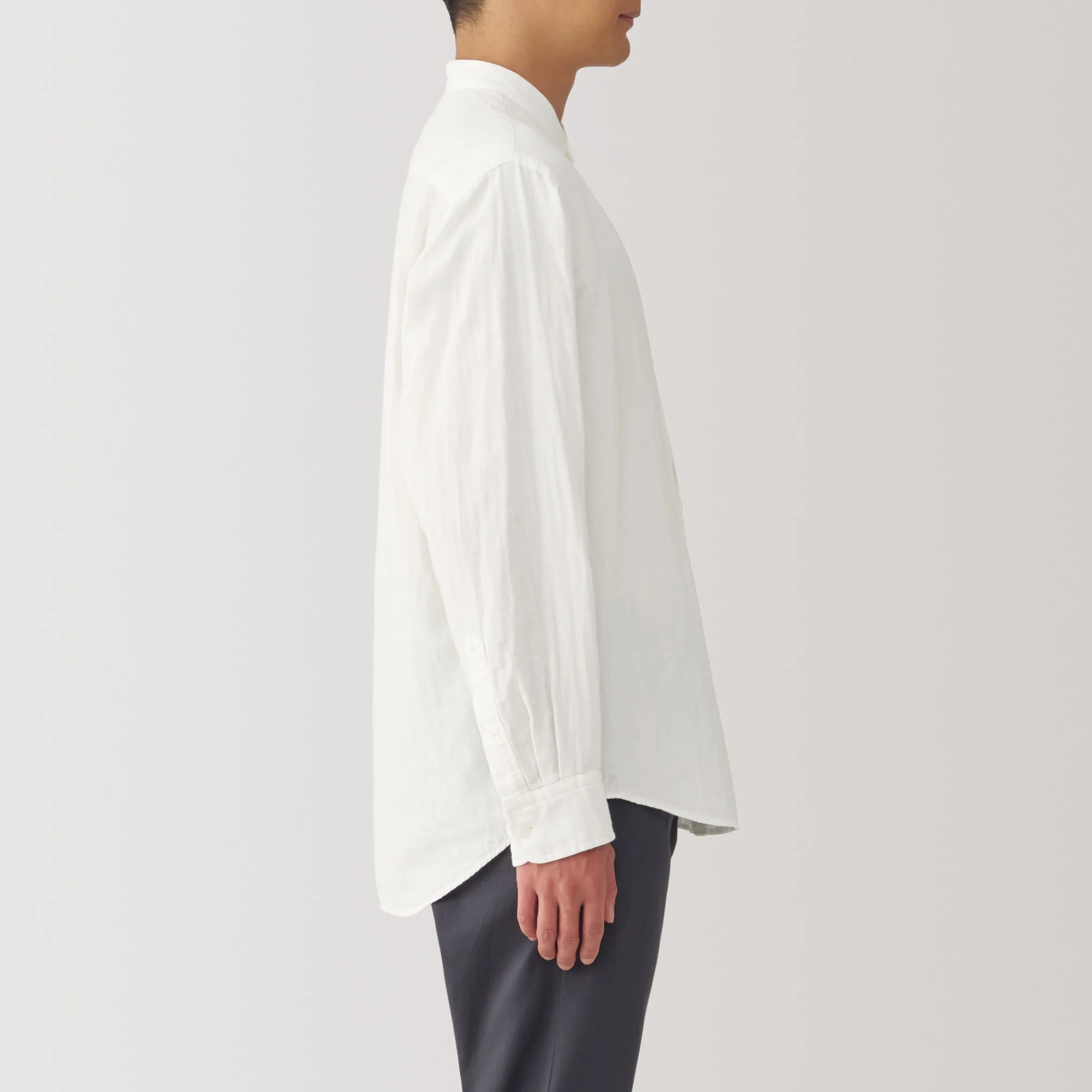 Men's Kapok Blend Double Gauze Stand Collar Long Sleeve Striped Shirt - Image 5