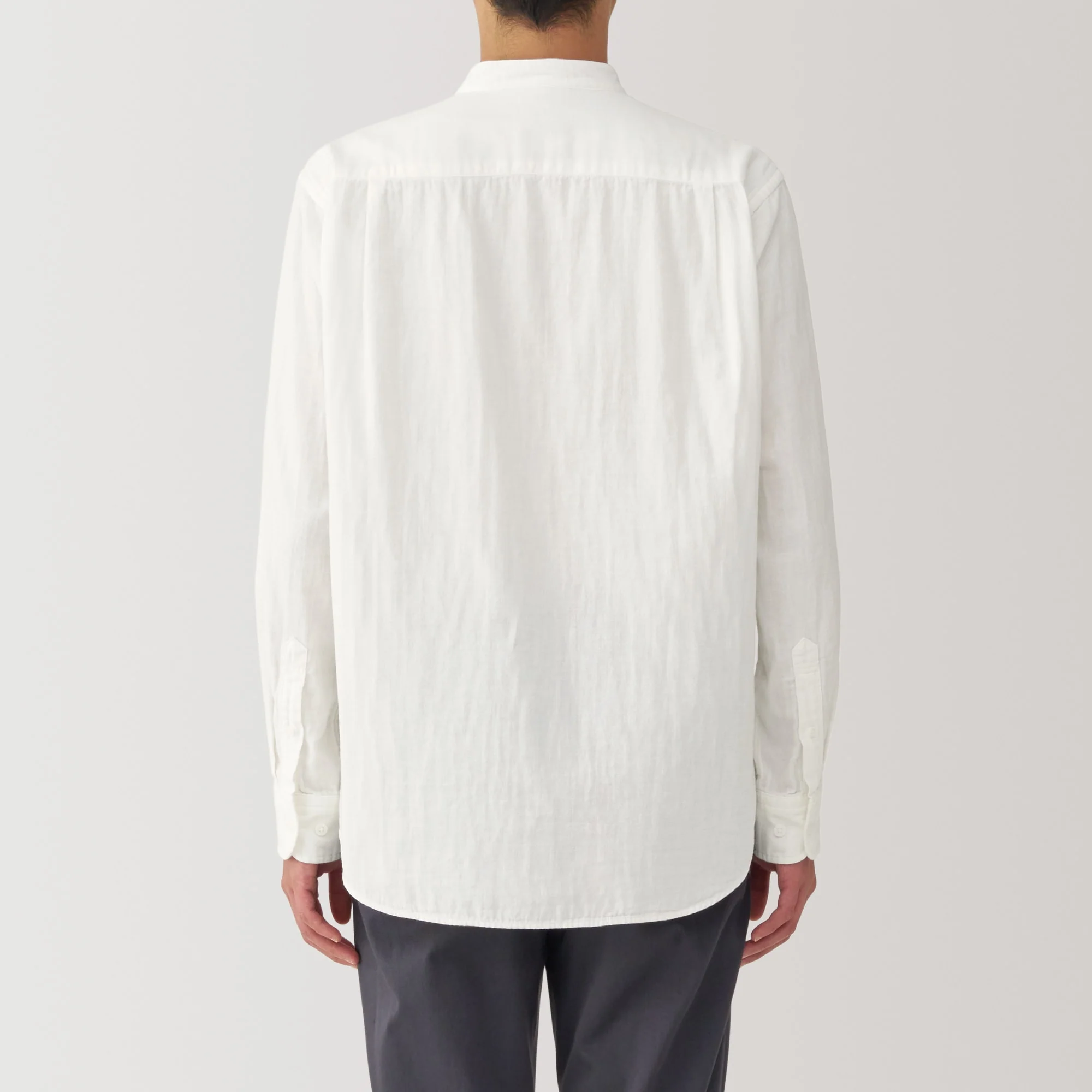Men's Kapok Blend Double Gauze Stand Collar Long Sleeve Striped Shirt - Image 6
