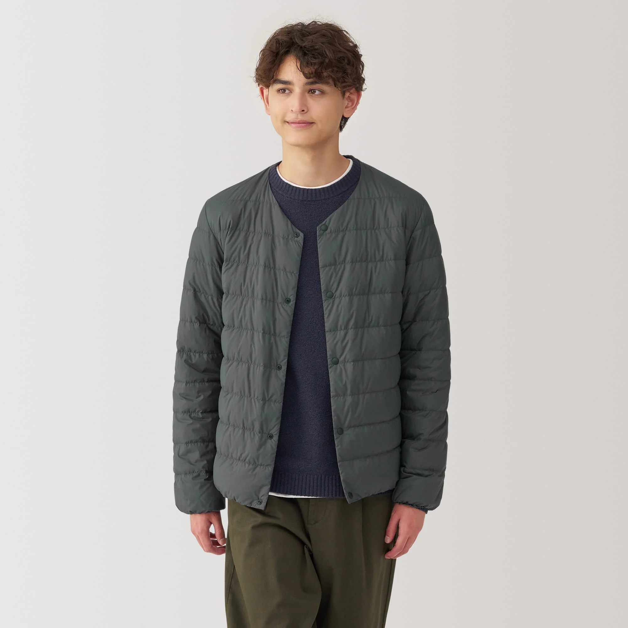 Men's Lightweight Down Collarless Jacket - Image 13