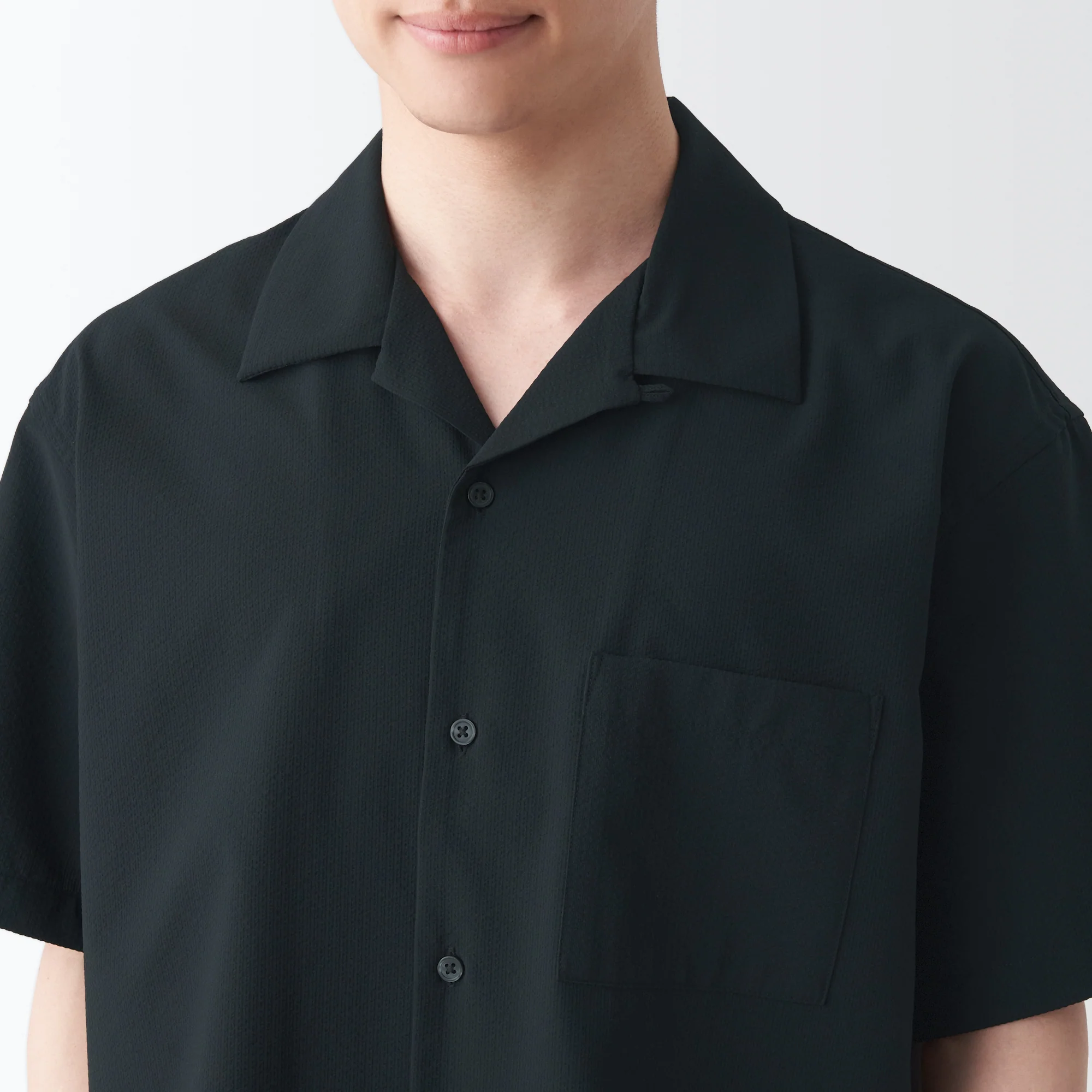 Men's Seersucker Open Collar Short Sleeve Shirt - Image 25