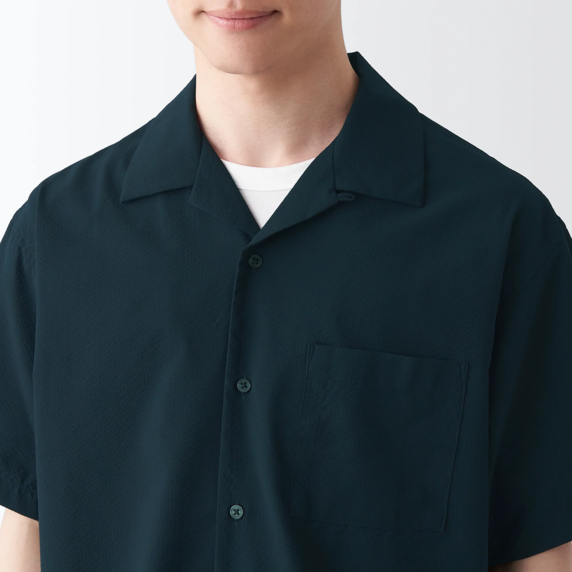 Men's Seersucker Open Collar Short Sleeve Shirt - Image 34