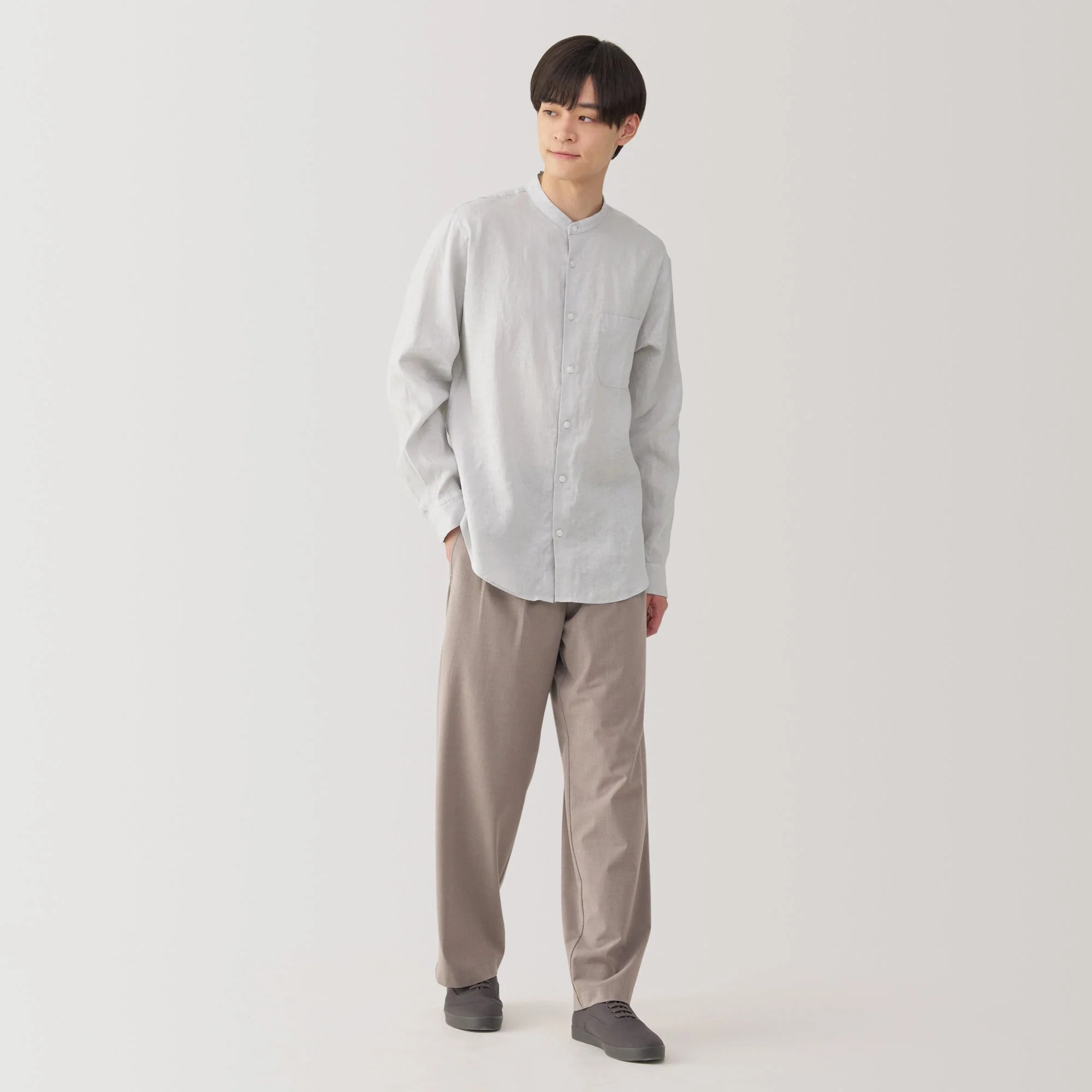 Men's Linen Stand Collar Shirt - Image 12