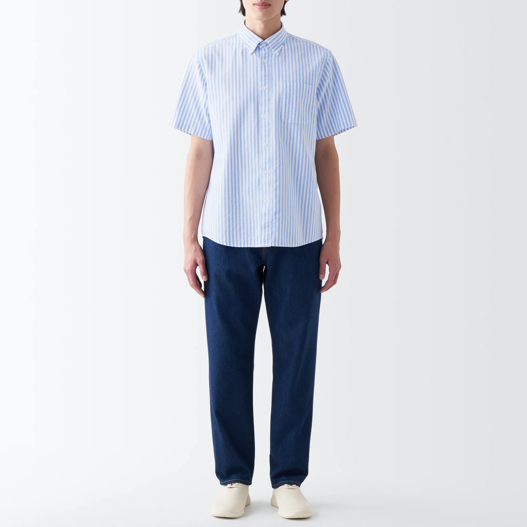 Men's Washed Oxford Button Down  Patterned Short Sleeve Shirt - Image 13