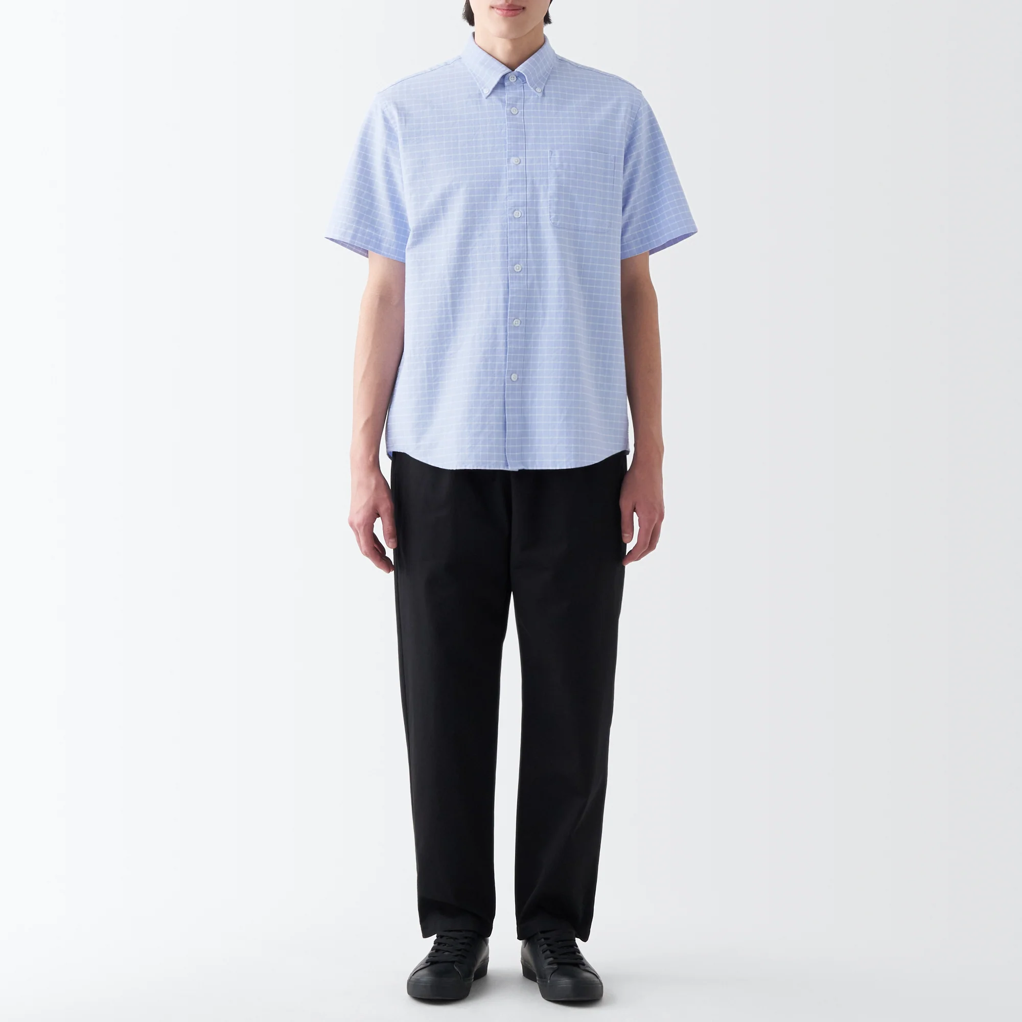 Men's Washed Oxford Button Down  Patterned Short Sleeve Shirt - Image 31