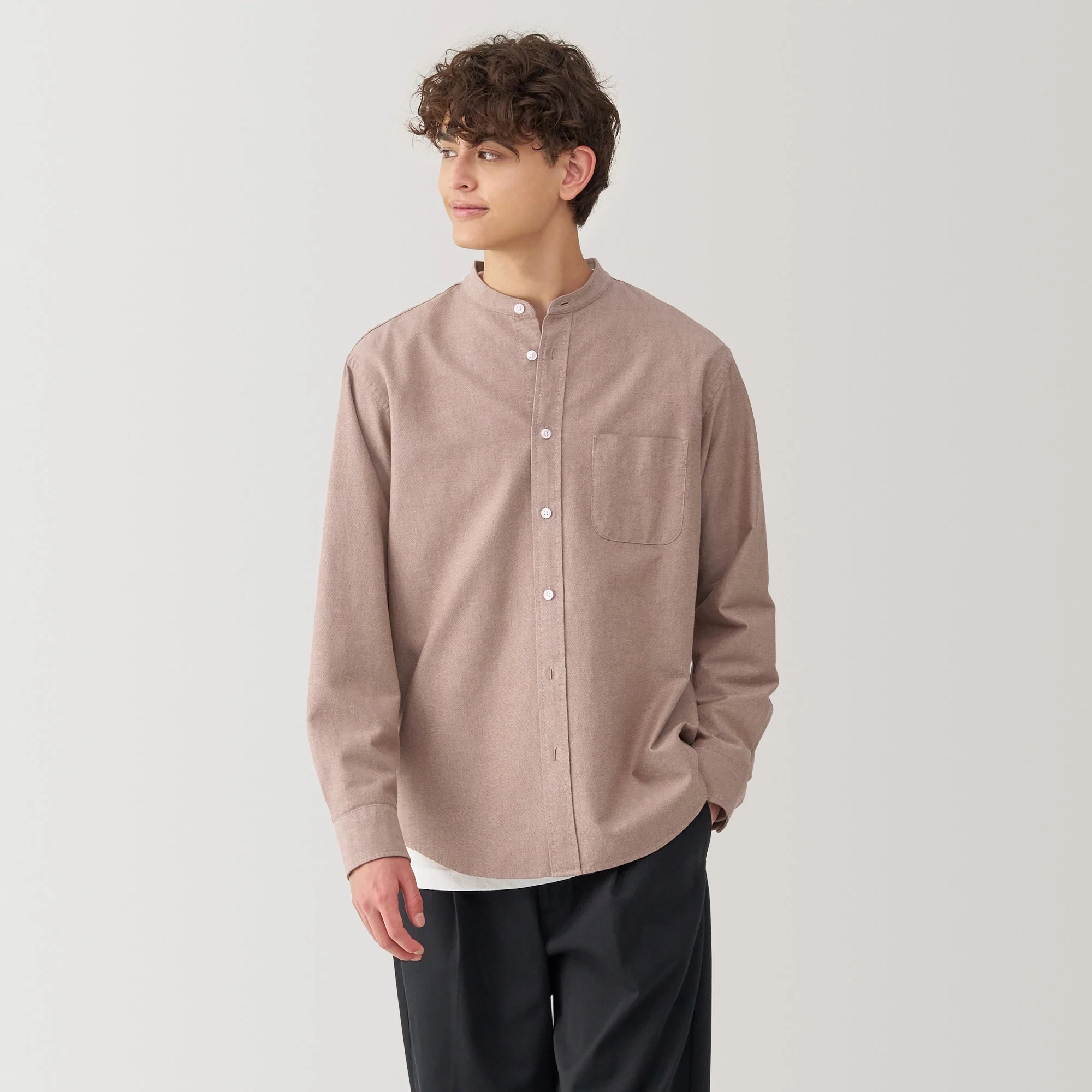 Men's Washed Oxford Stand Collar Shirt - Image 3