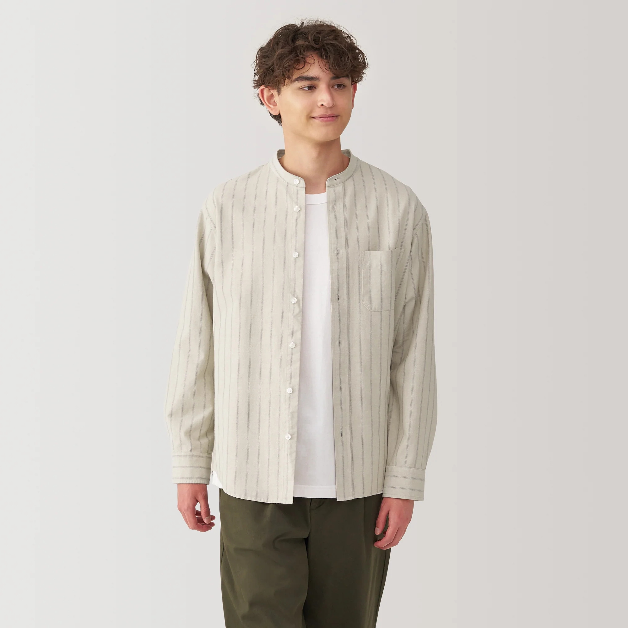 Men's Washed Oxford Stand Collar Shirt - Image 35