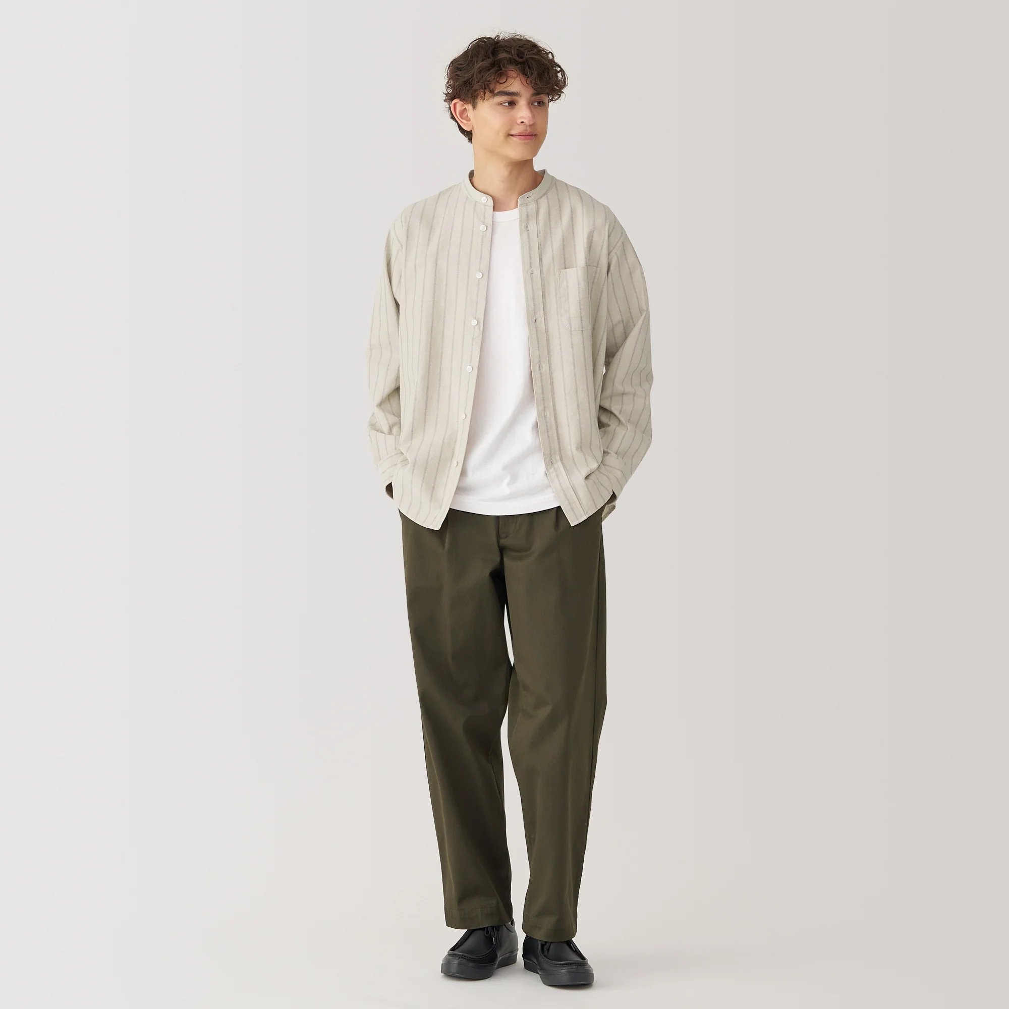 Men's Washed Oxford Stand Collar Shirt - Image 36