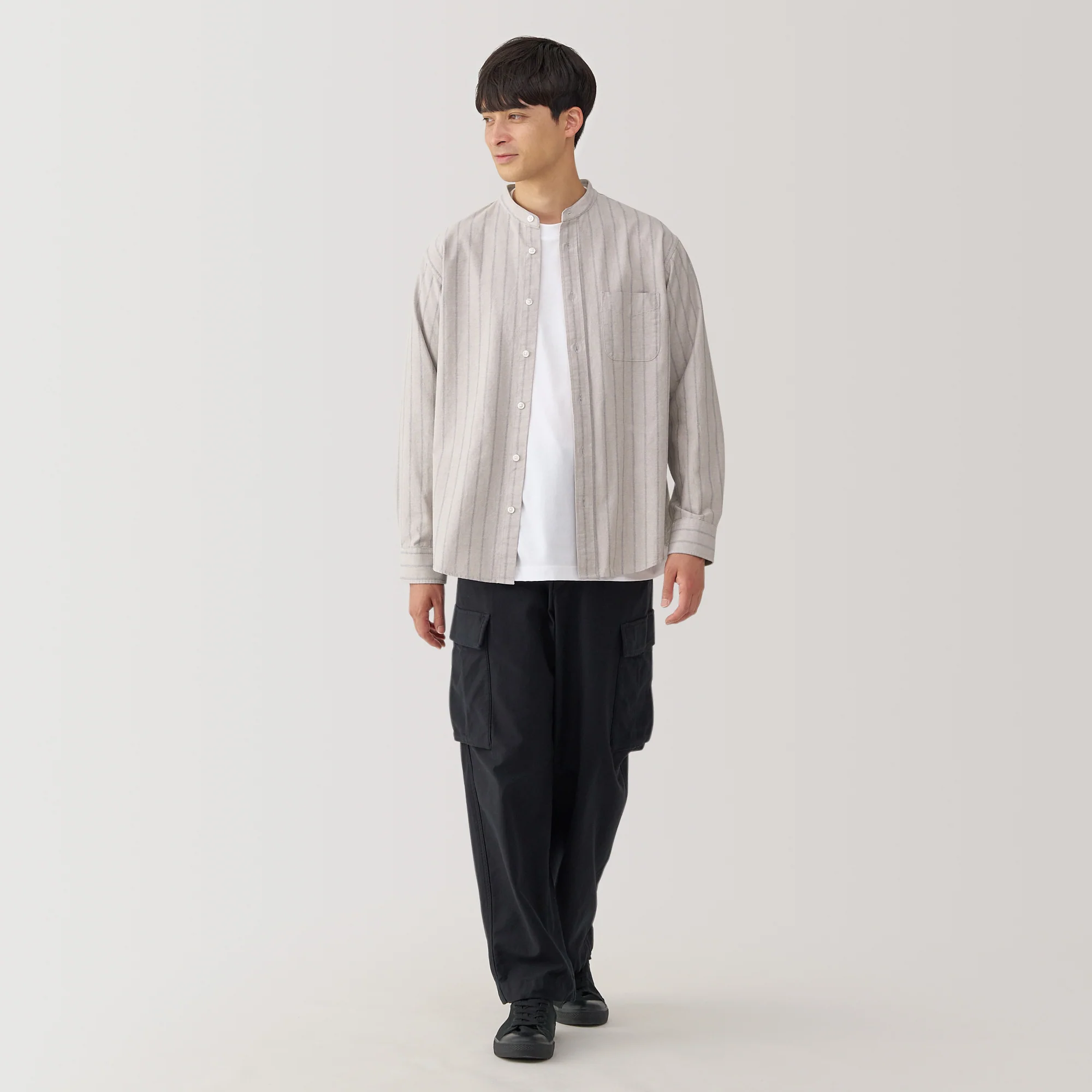 Men's Washed Oxford Stand Collar Shirt - Image 44