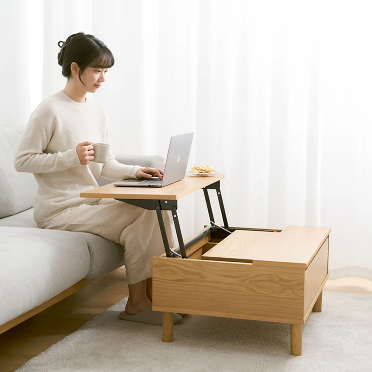 Oak Low Table with Lift Top - Image 2