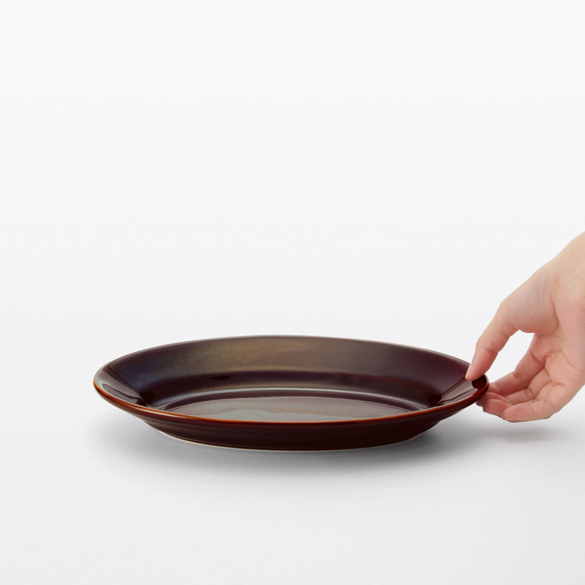 Porcelain Rimmed Oval Plate Large - Brown Glaze - Image 3