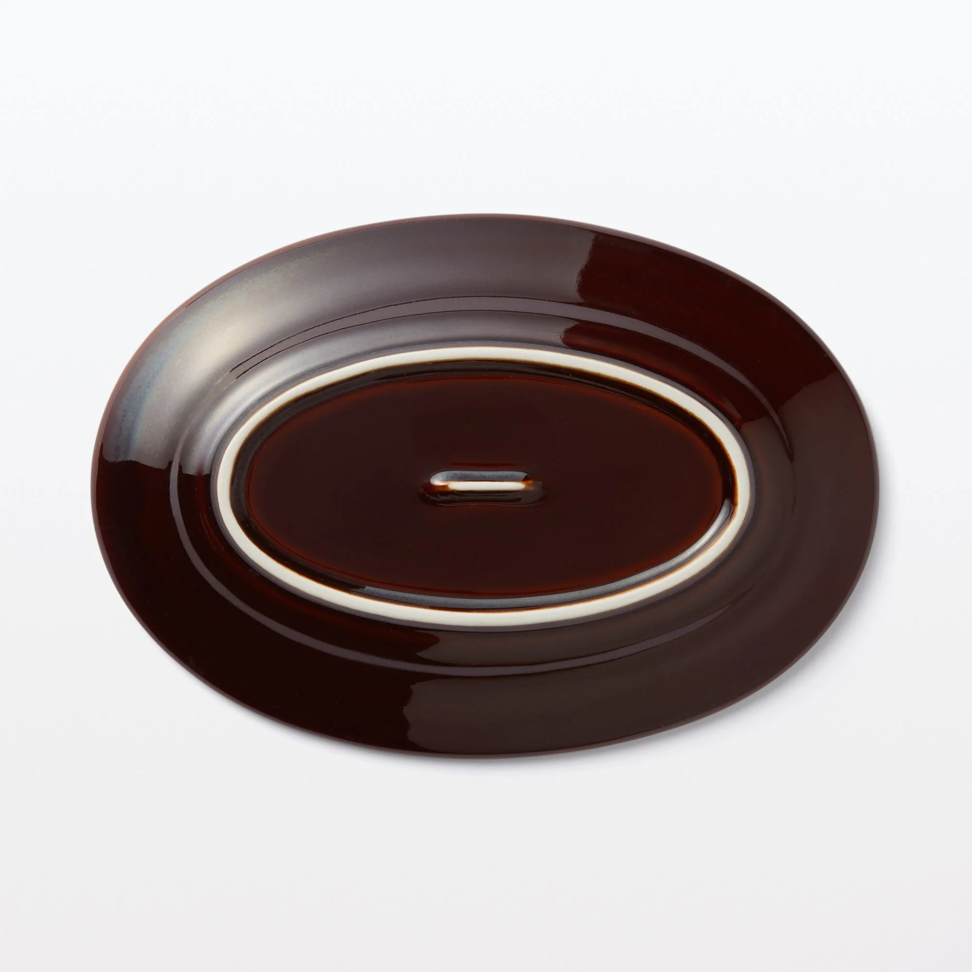 Porcelain Rimmed Oval Plate Medium - Brown Glaze - Image 5
