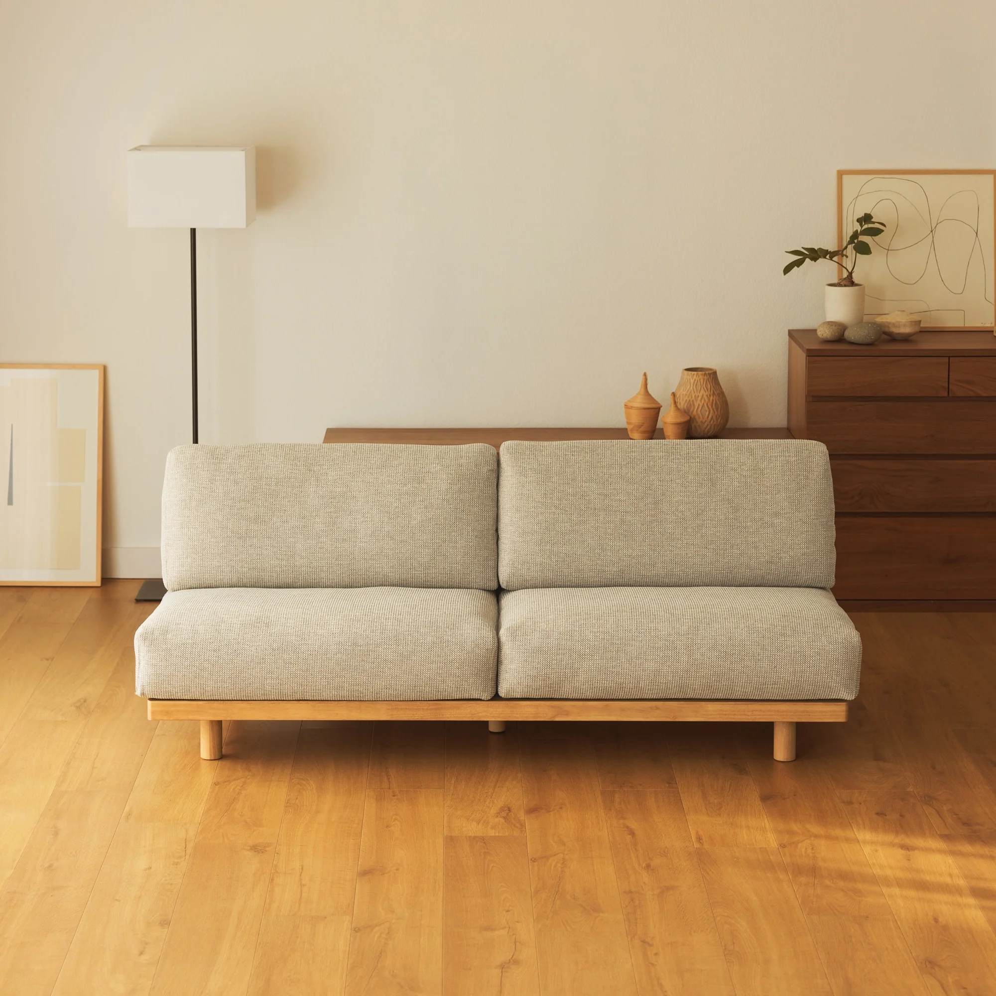 [HD] Spacious Armless Sofa Beige 2 Seater - Image 8