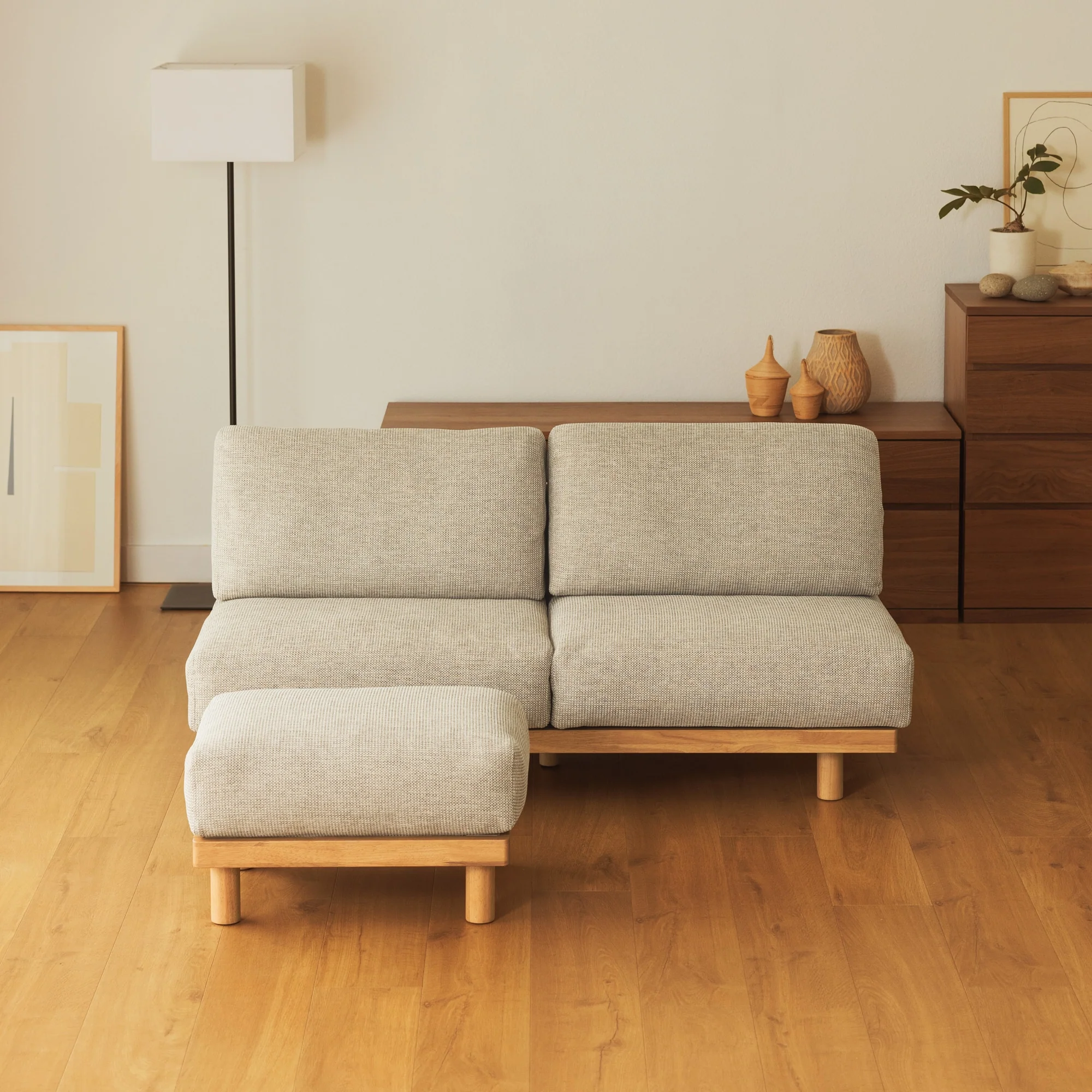 [HD] Spacious Armless Sofa Beige 3 Seater - Image 8
