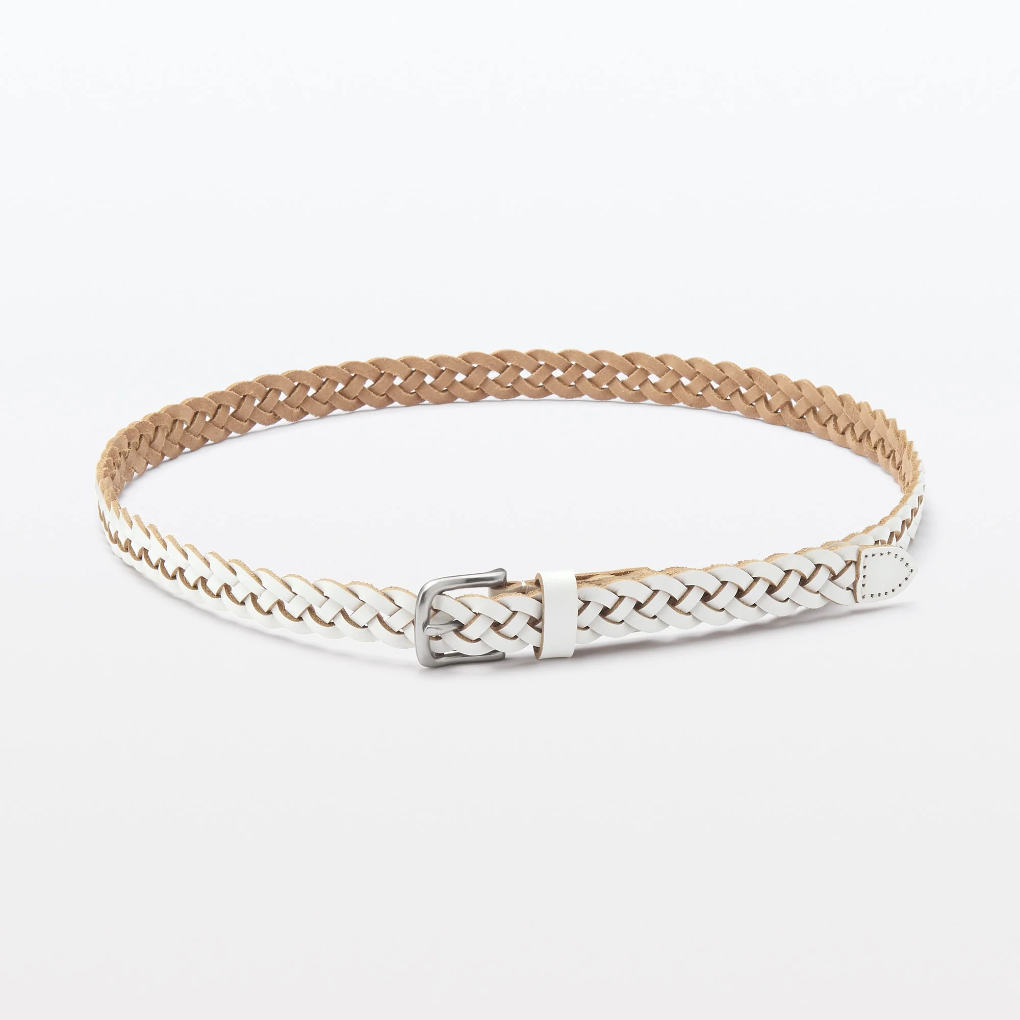 Vegetable Tanned Leather Slim Mesh Belt - Image 10