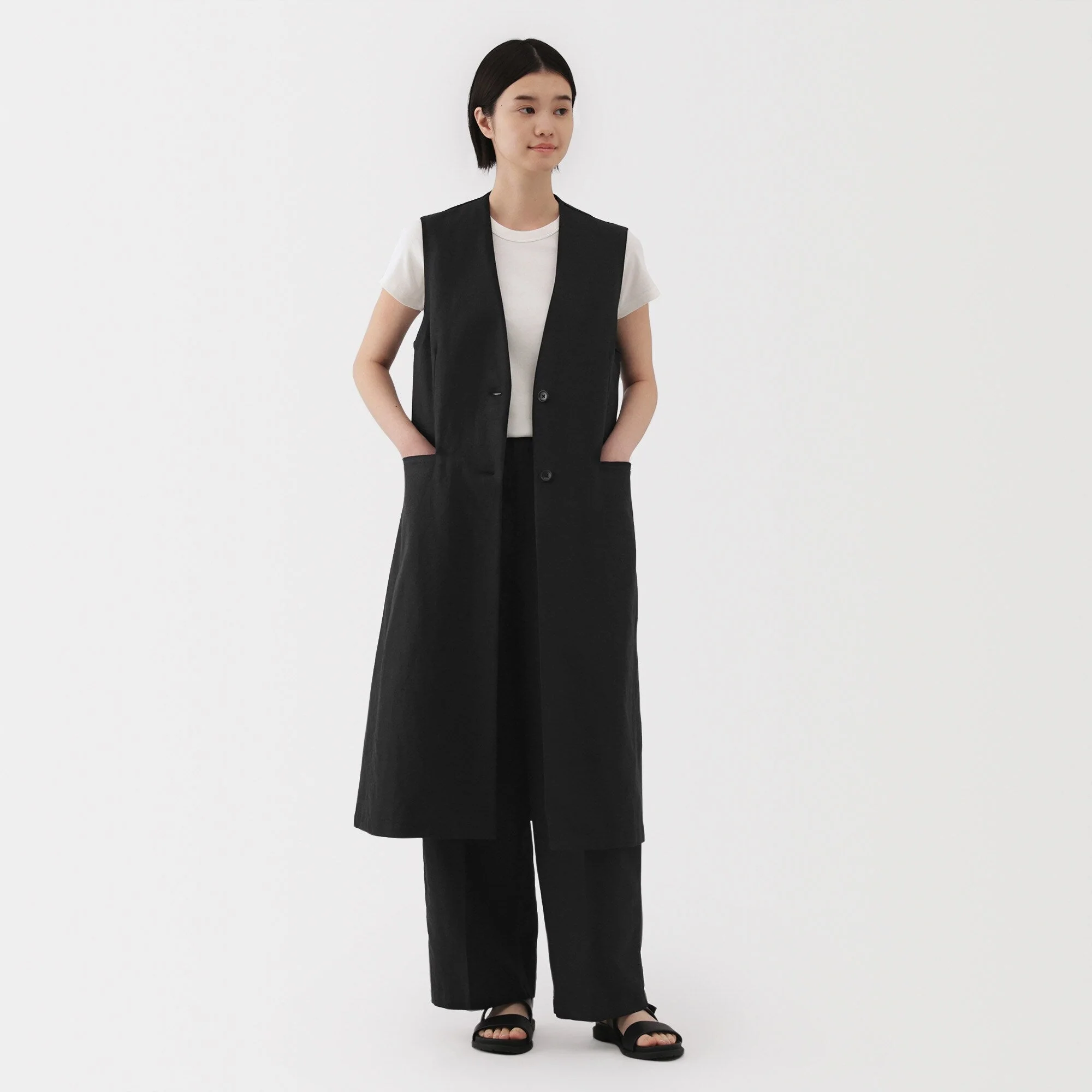 Women's Hemp Blend Twill Long Gilet - Image 4