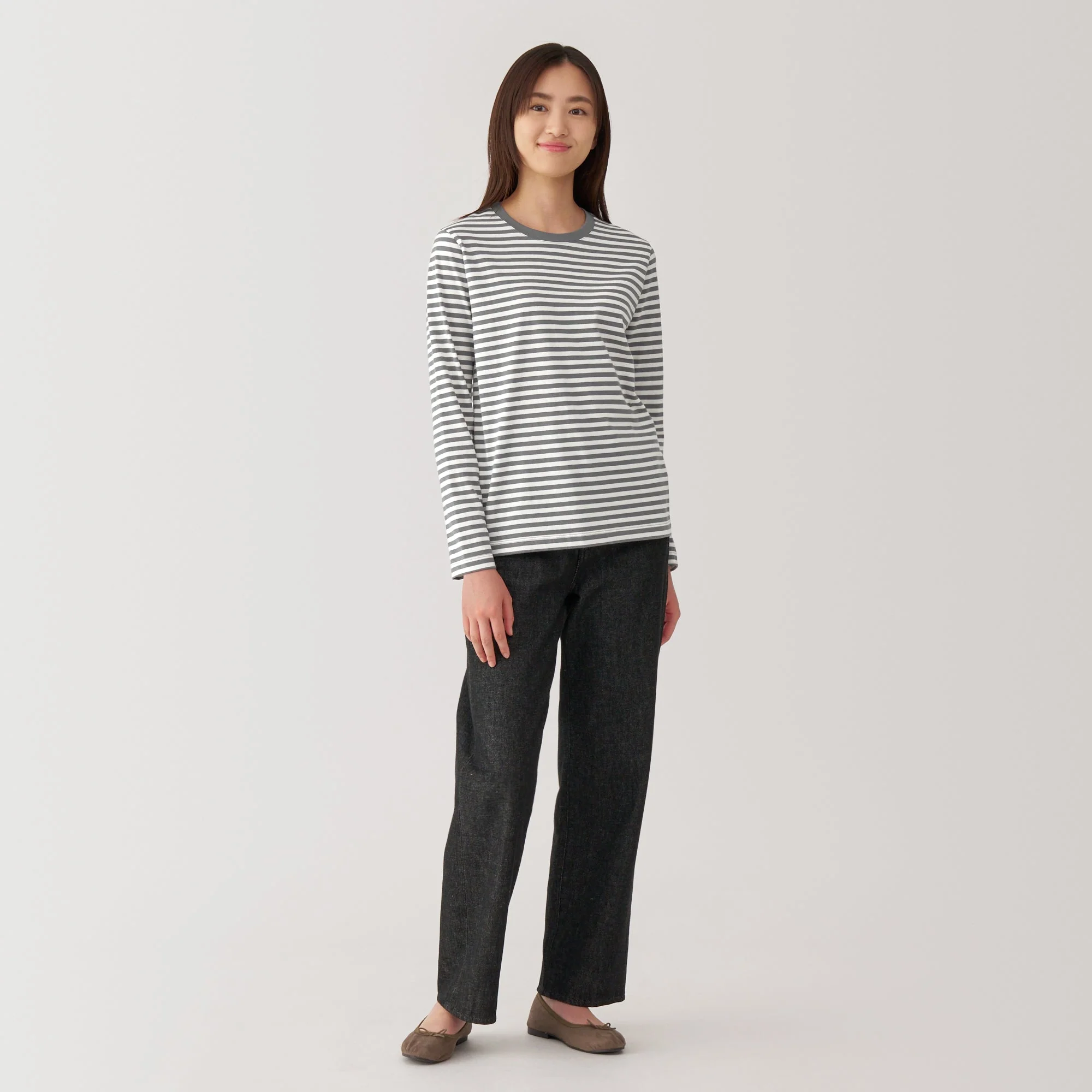Women's Jersey Crew Neck Long Sleeve Striped T-Shirt - Image 12