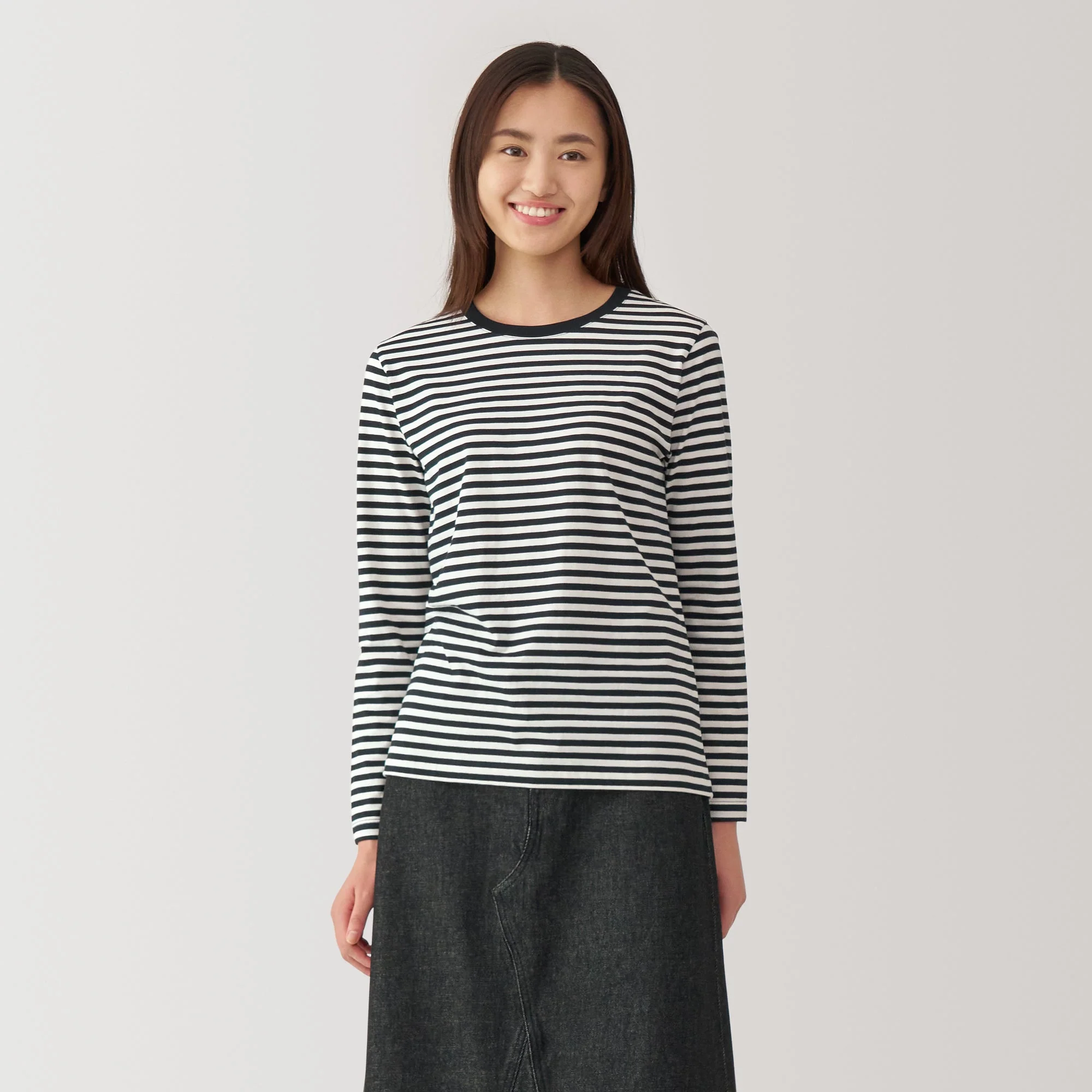 Women's Jersey Crew Neck Long Sleeve Striped T-Shirt - Image 19