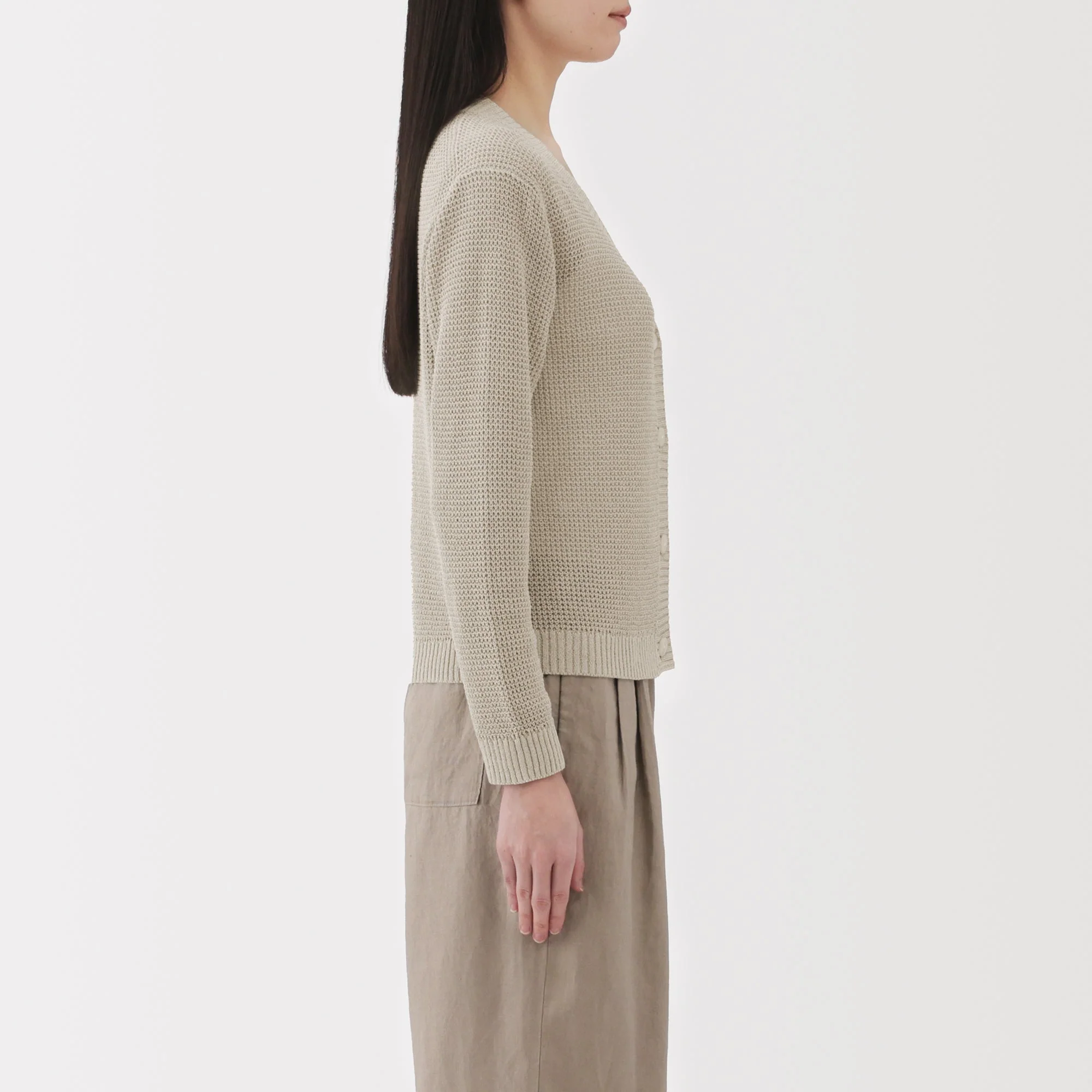 Women's Linen Blend Mesh V Neck Cardigan - Image 12