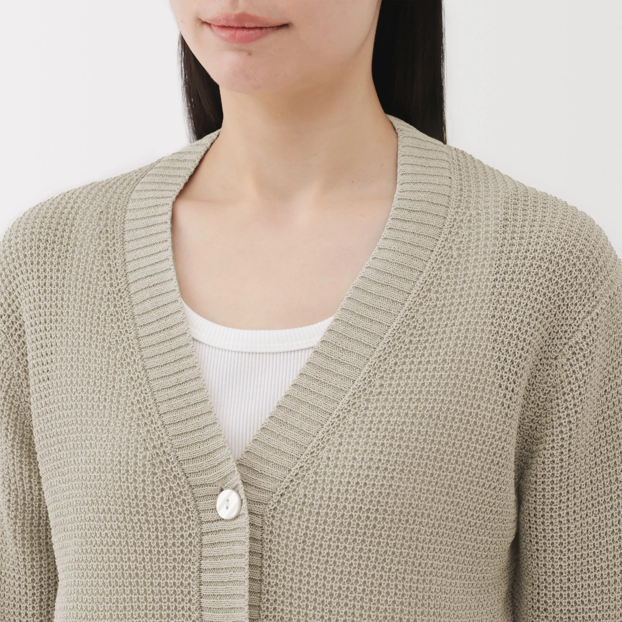 Women's Linen Blend Mesh V Neck Cardigan - Image 14