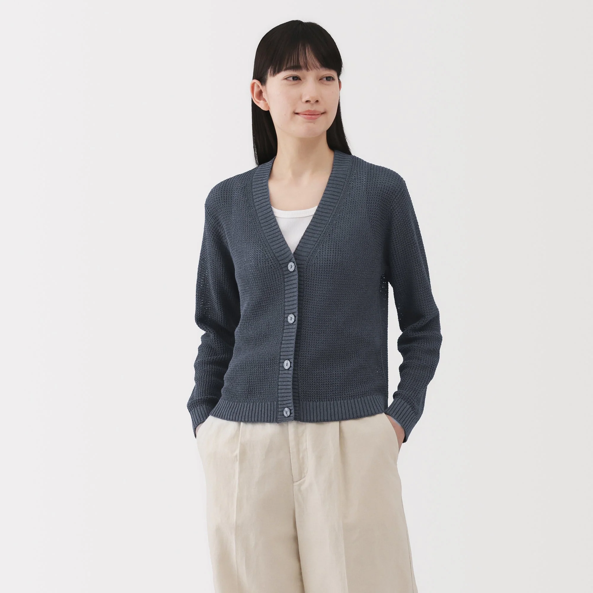Women's Linen Blend Mesh V Neck Cardigan - Image 17