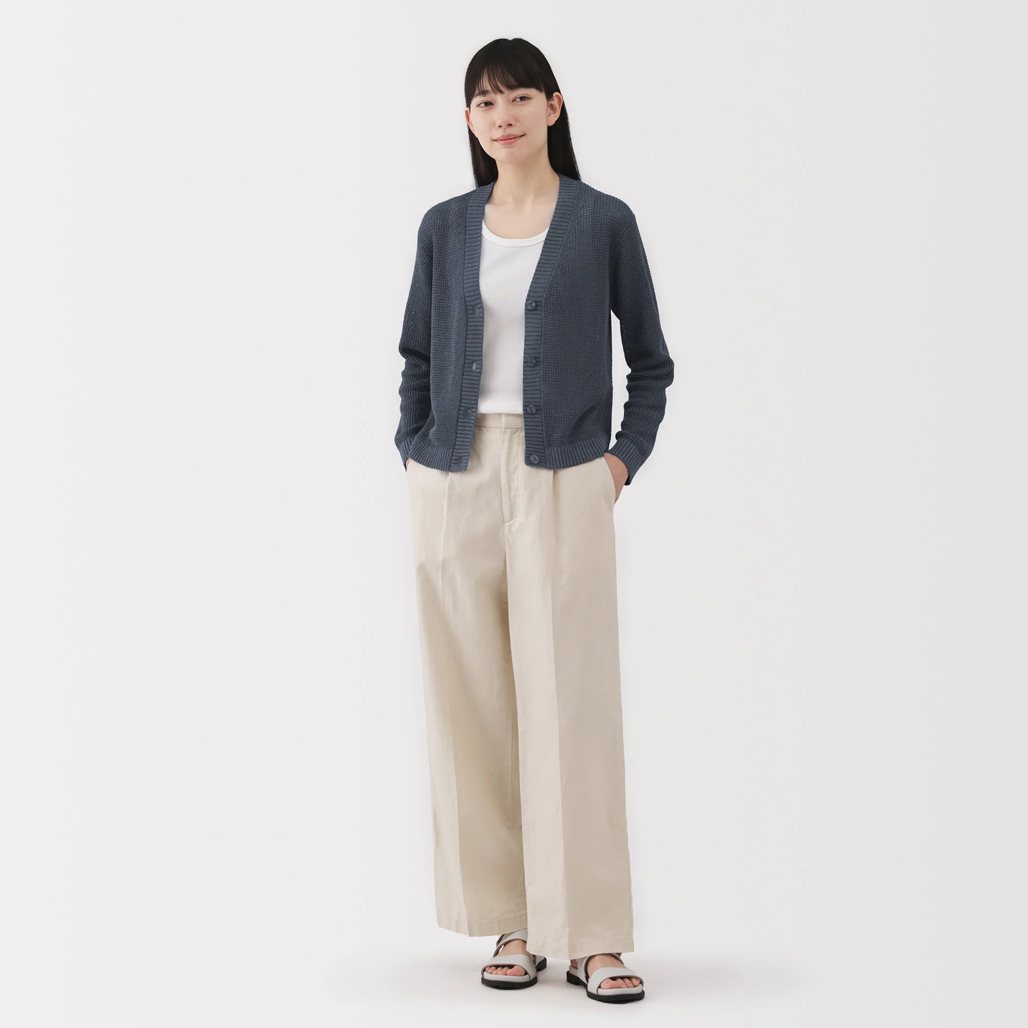 Women's Linen Blend Mesh V Neck Cardigan - Image 18